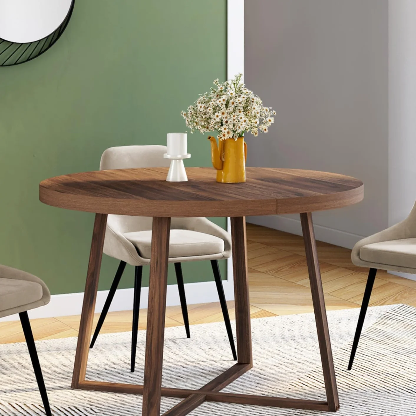 IDMarket - Mesa de Comedor Extensible Redonda Selma 4-8 Personas Nogal 110-150 cm