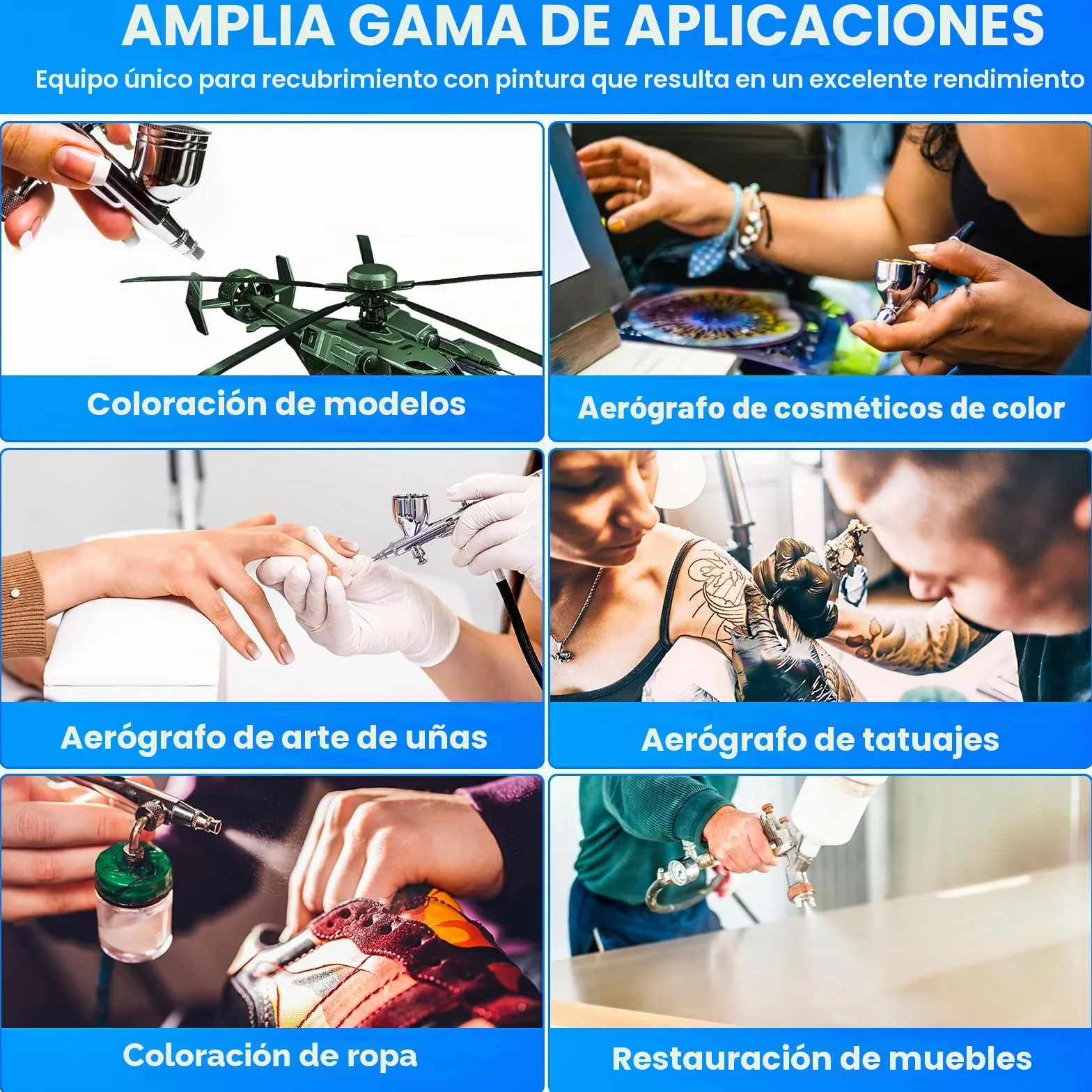 VELPAX Juego de aerógrafo con compresor, potente flujo de aire y presión de aire, para aficiones, tatuajes corporales, arte de uñas, renovación de muebles