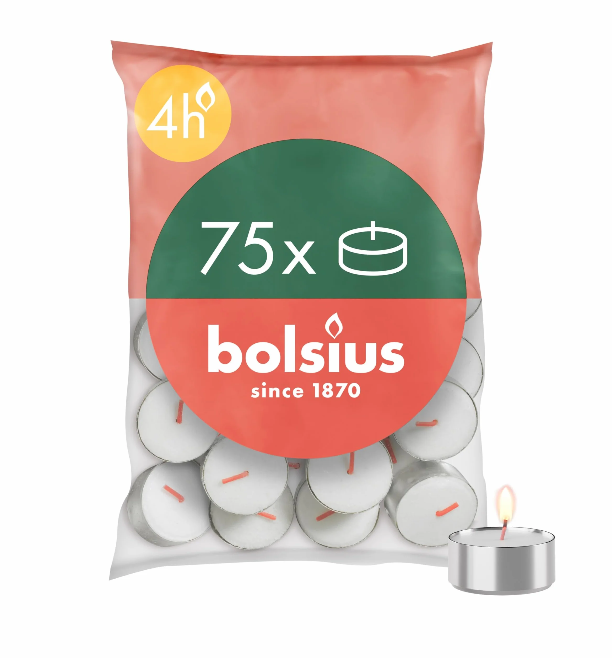 Bolsius Velas de Té 75 Unidades 4 Horas Cera Vegetal Natural