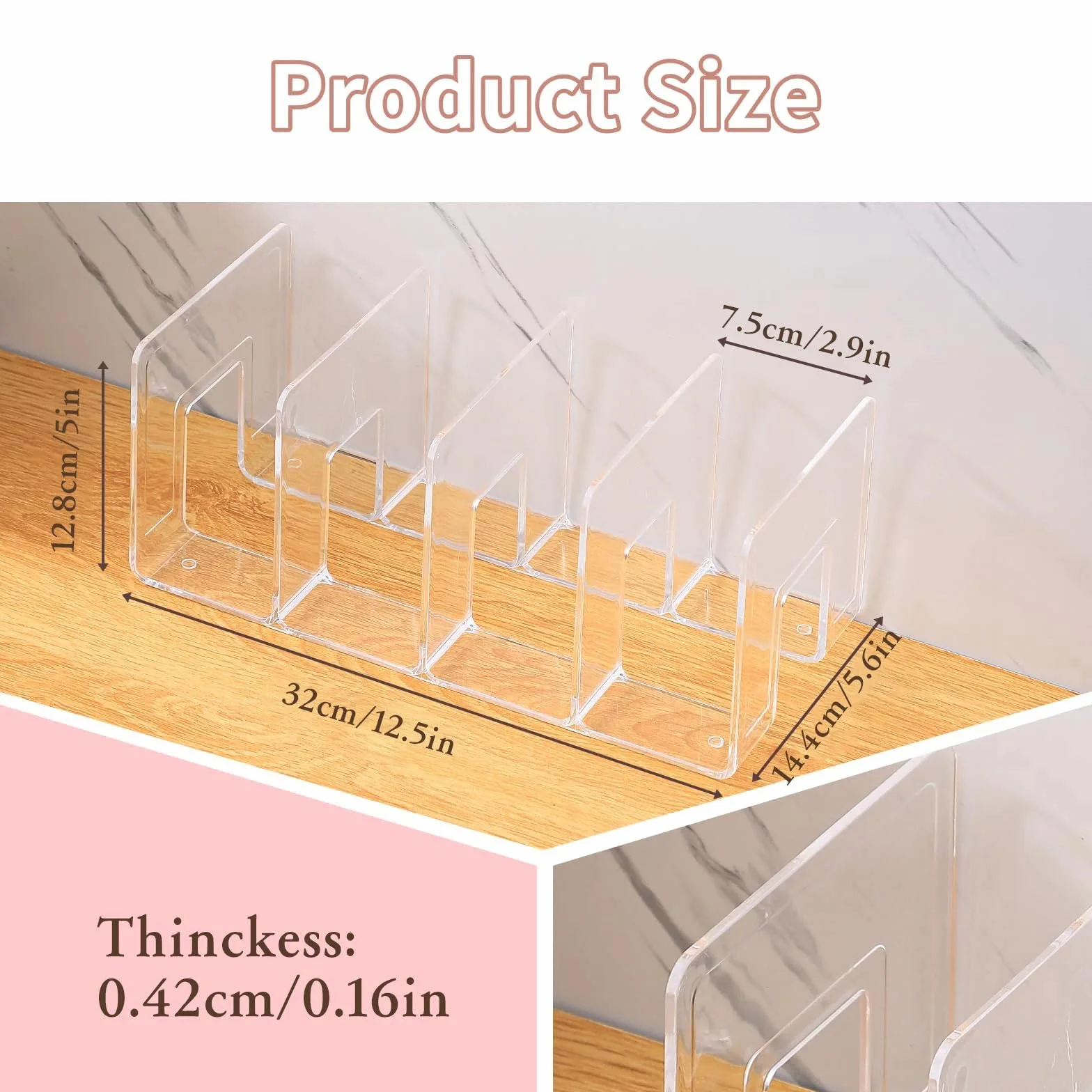 Elegante organizador de bolsos de acrílico transparente y resistente, divisor de estante de 4 secciones para armario y soporte de exhibición, soporte de almacenamiento, soporte para bolso de vestidor