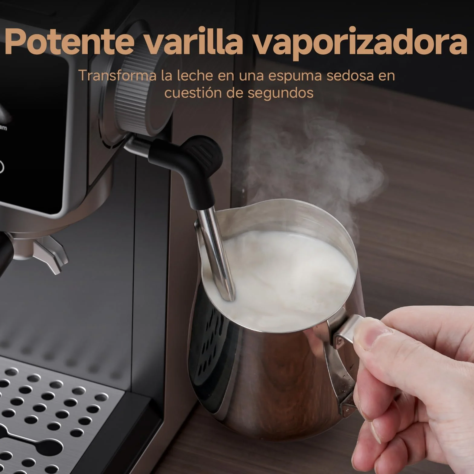 AMZCHEF Cafetera express con molinillo, cafetera espresso 20 bar para casa con vaporizador de leche, 3 niveles de temperatura, 20 ajustes de molienda, función de café frío y caliente, pantalla táctil