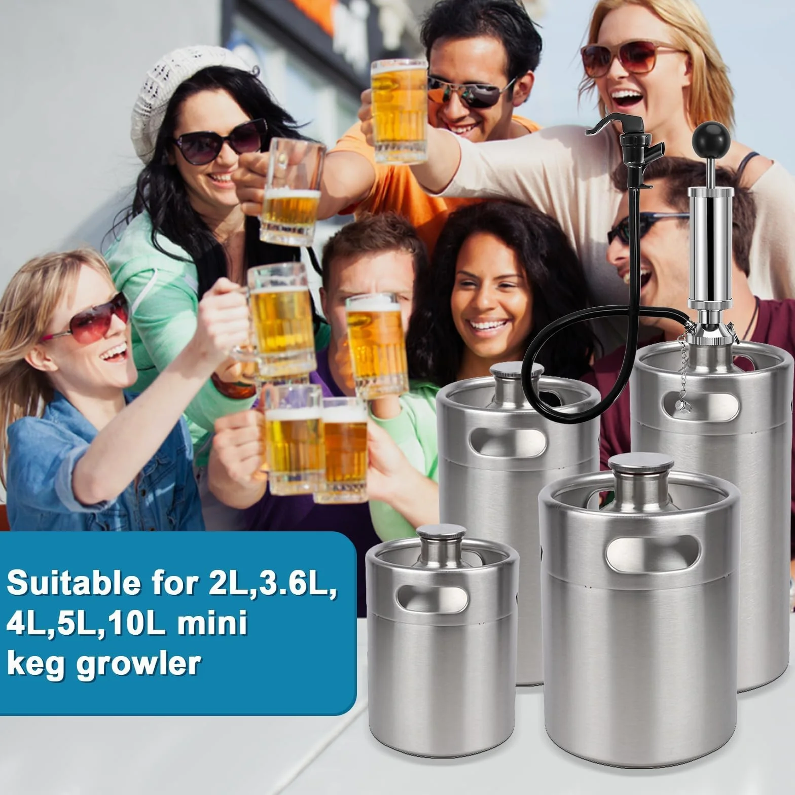 Grifo de barril de cerveza, bomba manual de latón resistente, bomba para fiestas, grifo de cerveza de 4 pulgadas para mini barril, Growler, sonda de acero inoxidable, dispensador de mini barril PRV