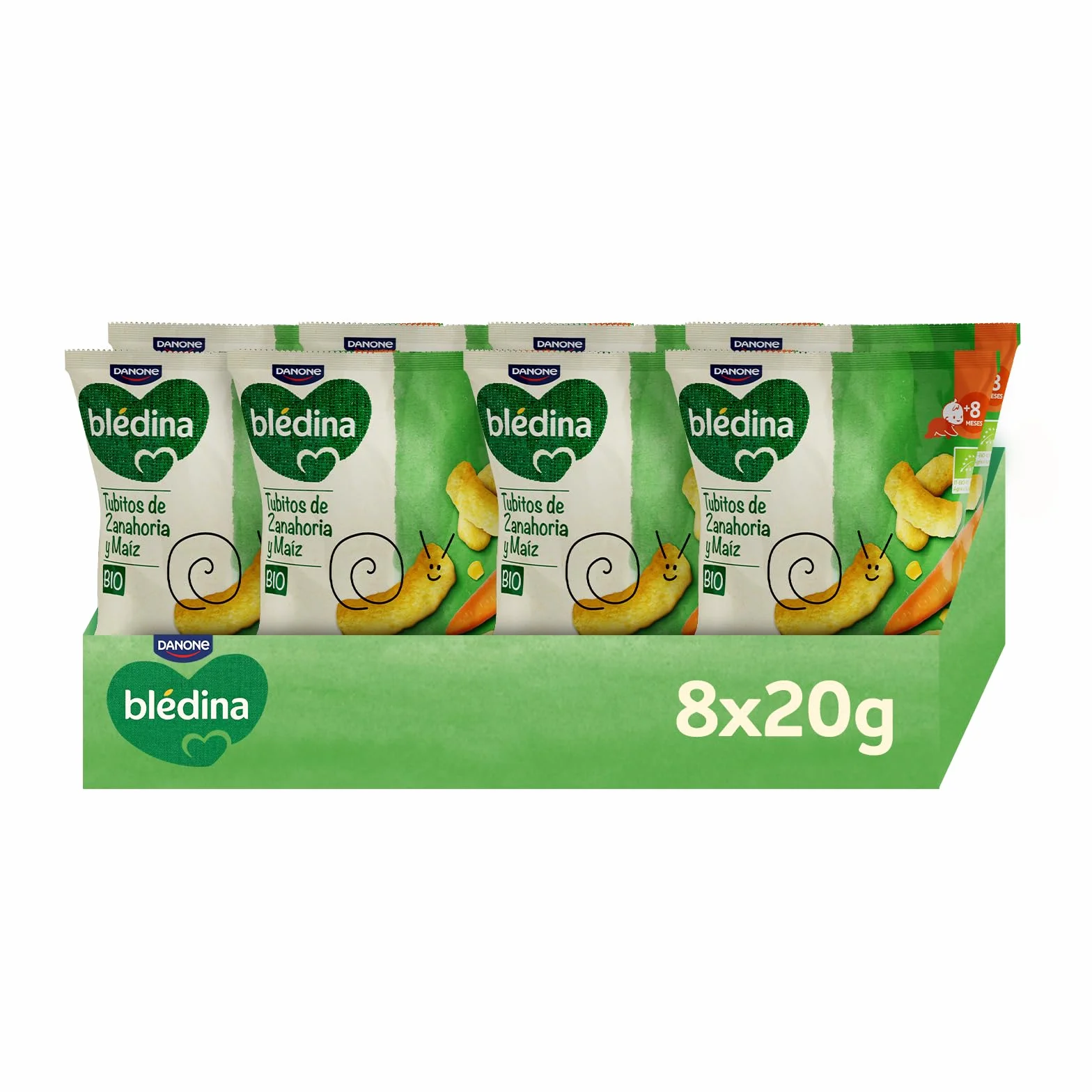 Blédina Snacks BIO Bolsas Zanahoria Maíz Tubitos Sin Gluten 8x20g