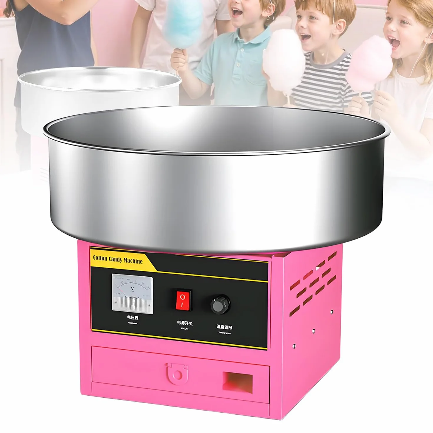Máquina de Algodón de Azúcar con Tazón de Acero Inoxidable, Pala para Azúcar, Recubrimiento Antióxido, Pala para Azúcar, para Fiestas Familiares y Diversas PinkStyle