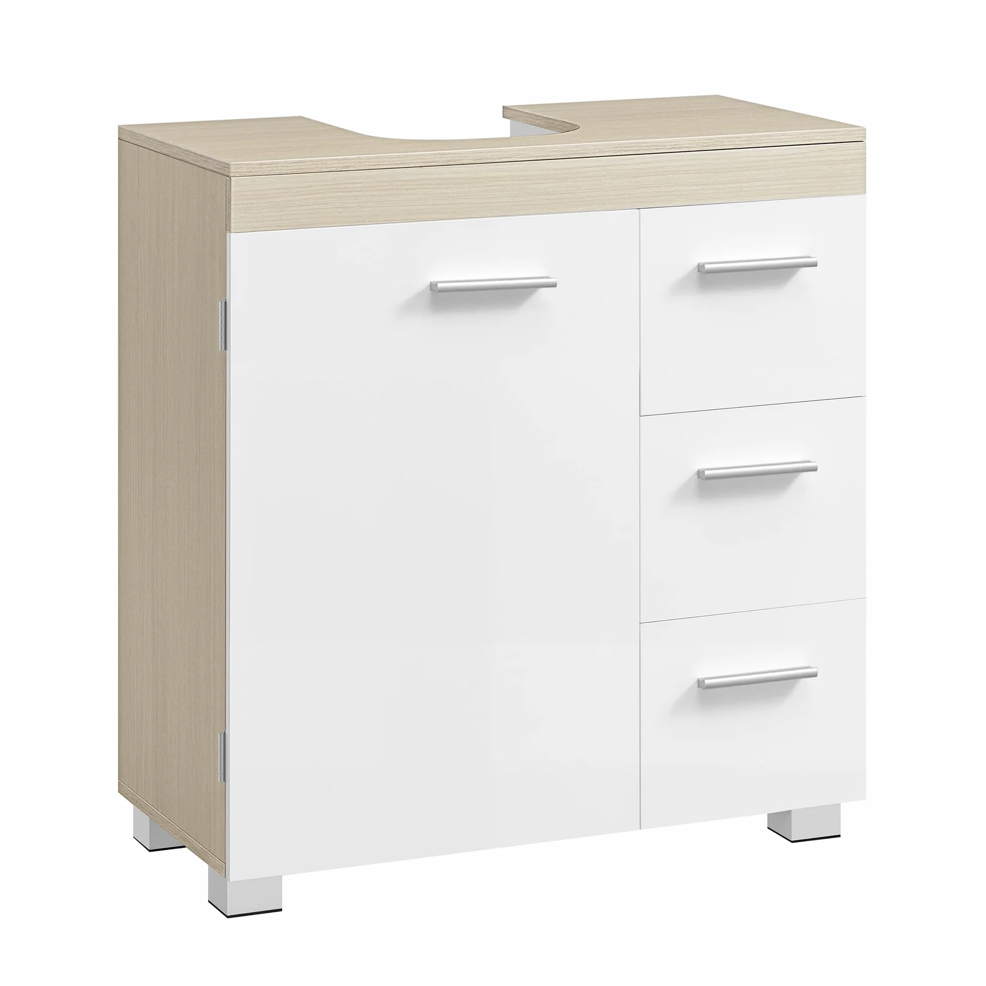 VASAGLE Armario de Baño 3 Cajones 30 x 60 x 64 cm Blanco Nube Beige Natural