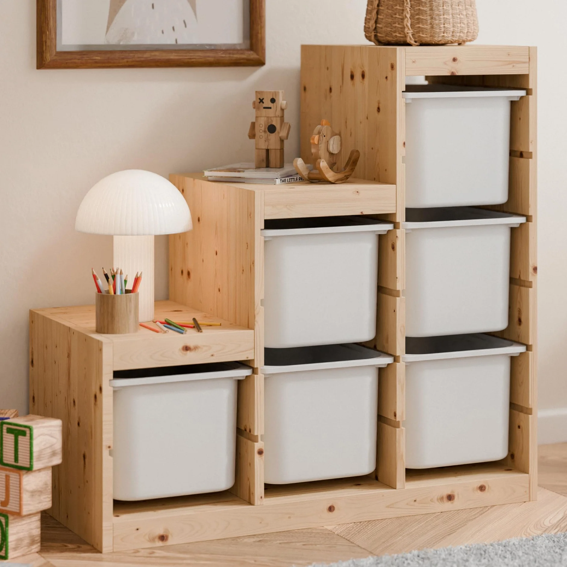 TRÖVI Caja grande 42 x 30 x 23 cm para estantes Trofast, caja alta de plástico, blanco, beige, rosa y verde, caja de plástico profunda para habitación infantil, juguetes y hogar (blanco)