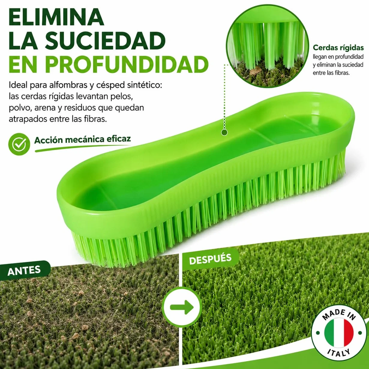 Cepillo para Alfombras Césped Artificial Superficies Textiles Cerdas Rígidas Plástico Diseño Ergonómico