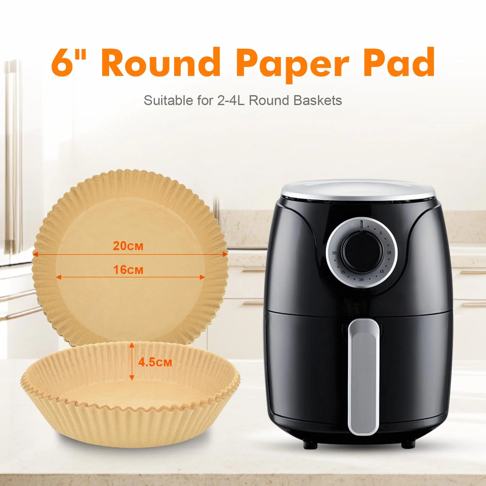 GRIFEMA Papel Freidora Aire Redondo 2.2-4.5 L 100 Piezas 16-20cm sin BPA Antigrasa Grado Alimentario para Cecotec COSORI