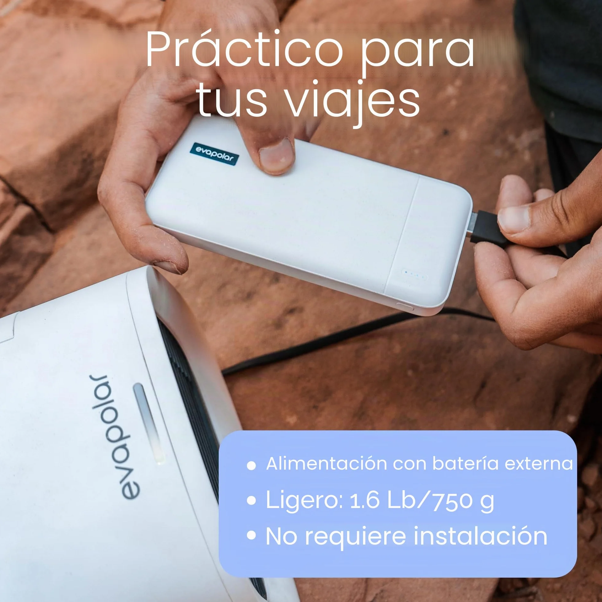Evapolar Evachill Aire Acondicionado Portatil - Enfriador de Aire por Evaporación Personal y Humidificador - Ventilador Portatil Frio, Gris