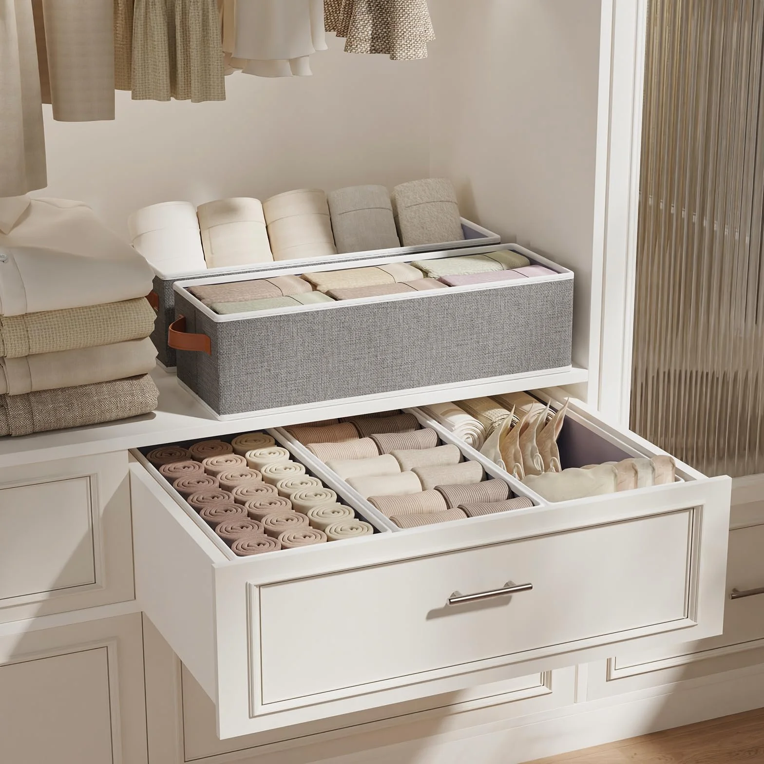 Cajas de Almacenamiento, Cestas Organizadoras Plegable, Juego de 3 Caja Almacenaje Ropa, para Utilizadas en La Cocina, Baño, Gris, 38×15.5×13cm