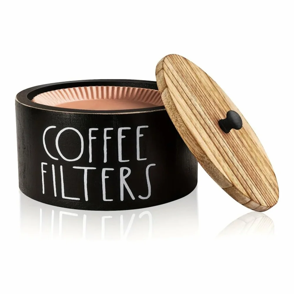 Caja de filtro de madera con tapa, dispensador filtros cesta circular
