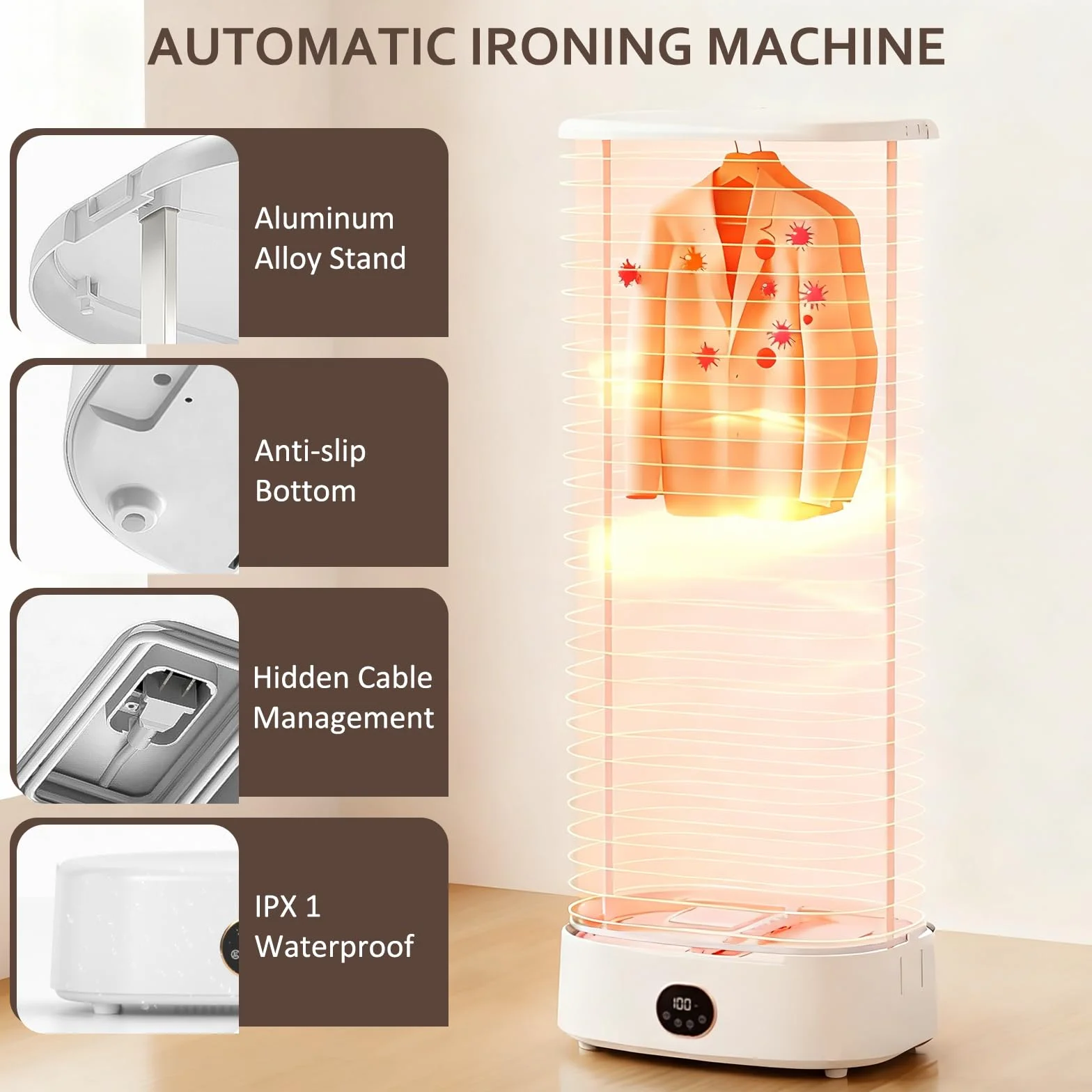 Plancha automática para camisas con función de vapor, 1000 W, plancha automática para camisas, blusas, secadora plegable con temporizador inteligente, pantalla táctil