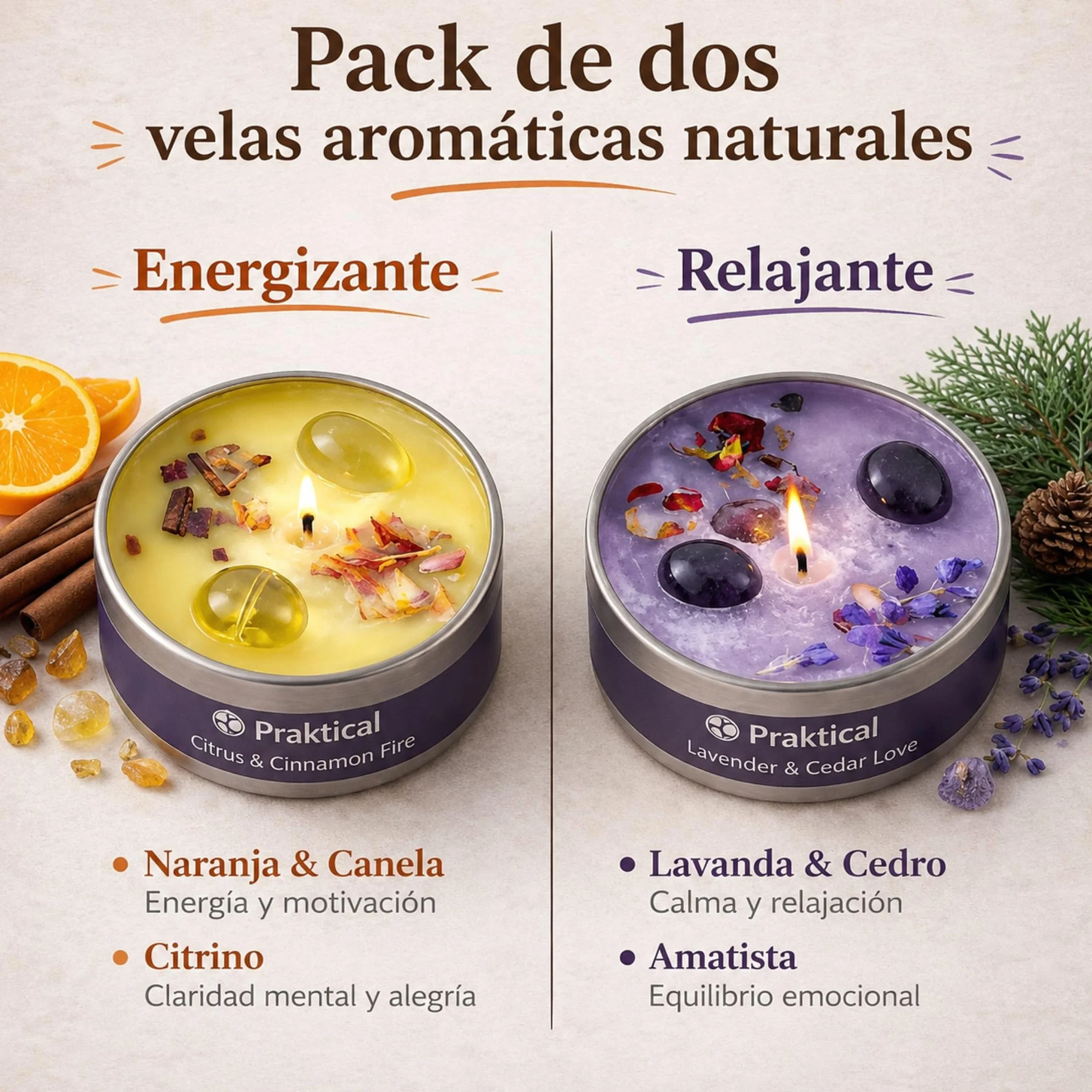 Naturalne Sojowe Świece Aromaterapeutyczne Lavanda Cedro Canela Bez Parafiny Zestaw 2