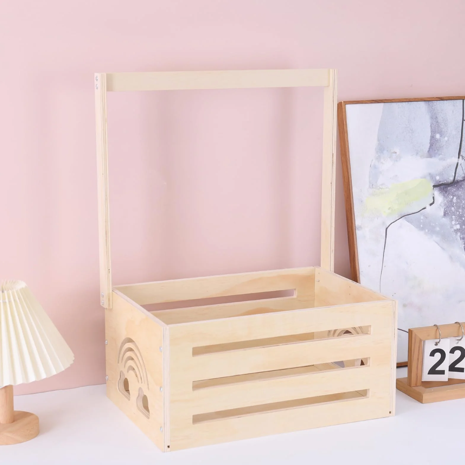 Armario para niños pequeños con asa de madera almacenamiento y cesto para ropa