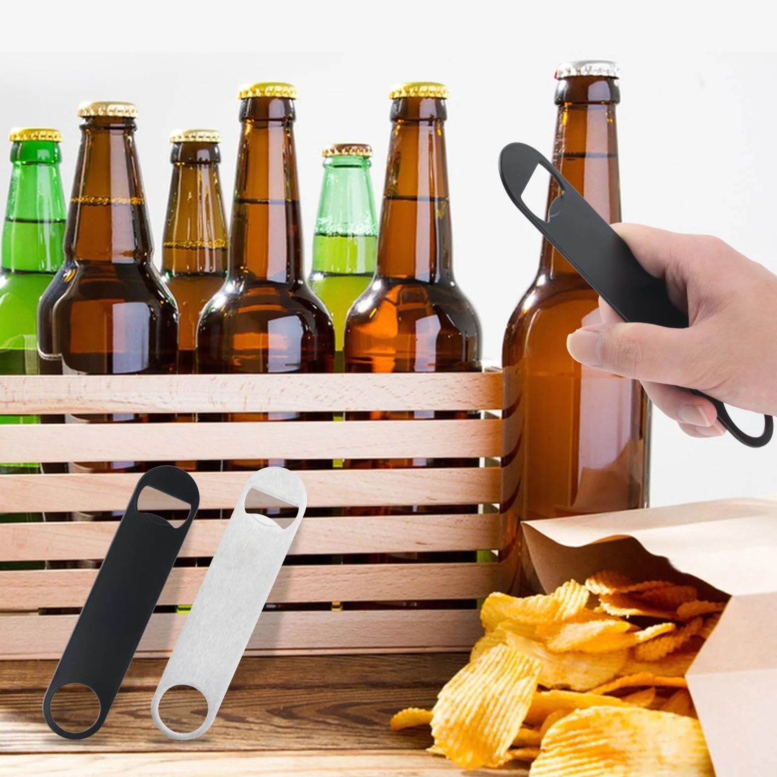Abridores de botellas planos de acero inoxidable, paquete de 10, para cocina, bar y fiesta