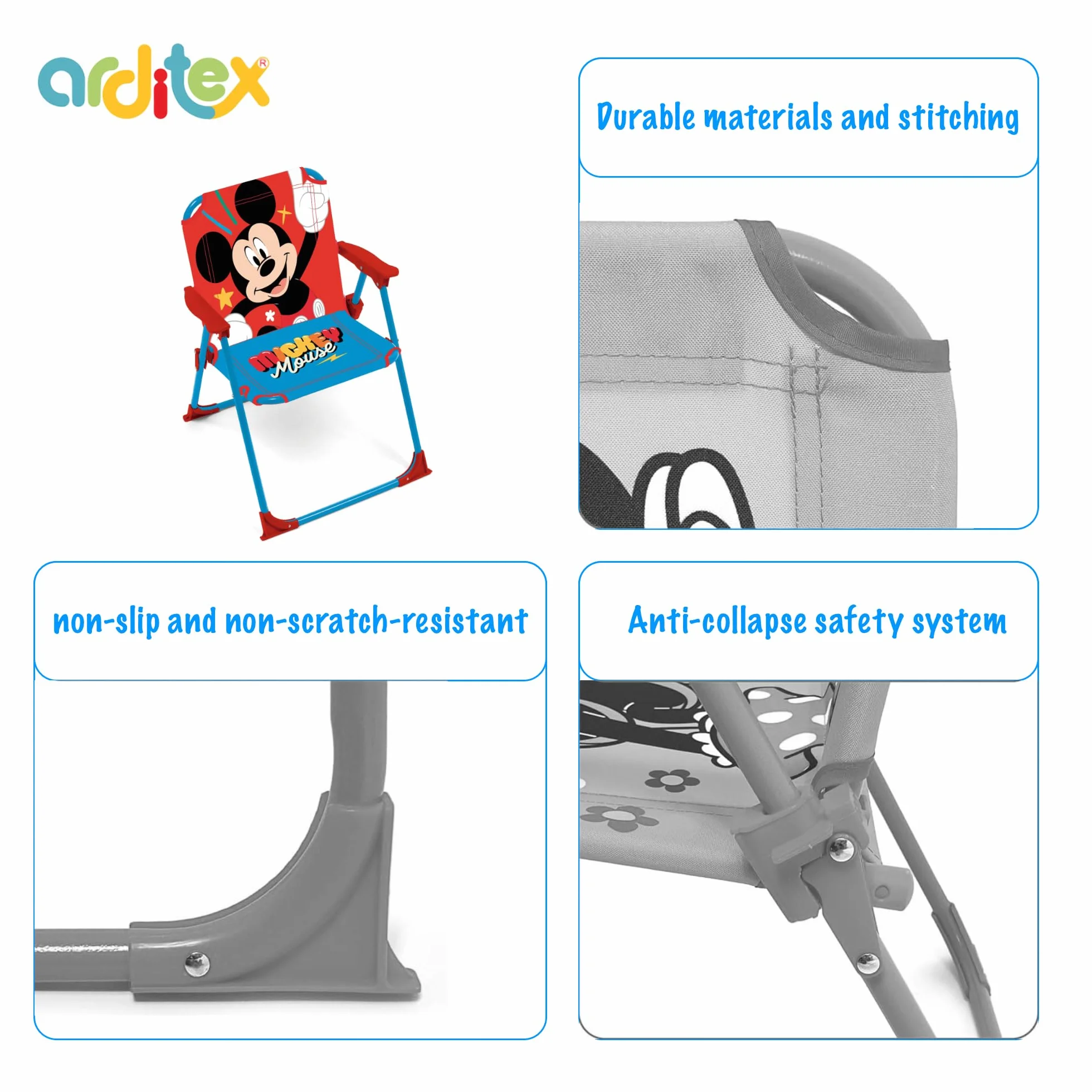 ARDITEX Silla Plegable Mickey Mouse Disney 38x32x53cm para Jardín Camping Playa