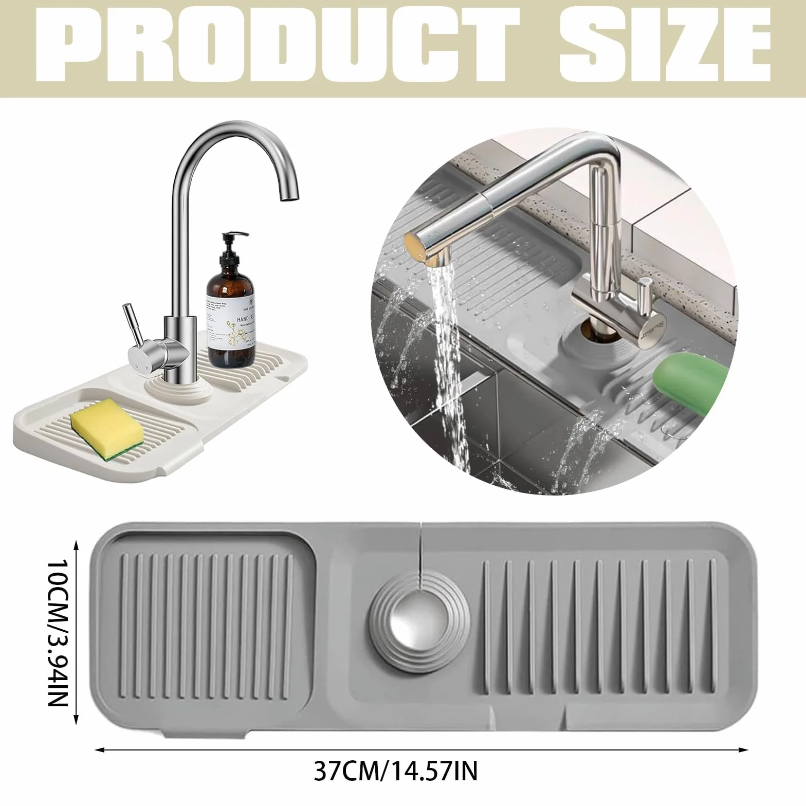 2 Piezas Escurridor Fregadero Accesorios Cocina Alfombrilla Silicona Fregadero Bandeja de Goteo Almohadilla de Secado de Agua para Drenaje Grifo Cocina Encimeras Baño (39,5x11,7cm)