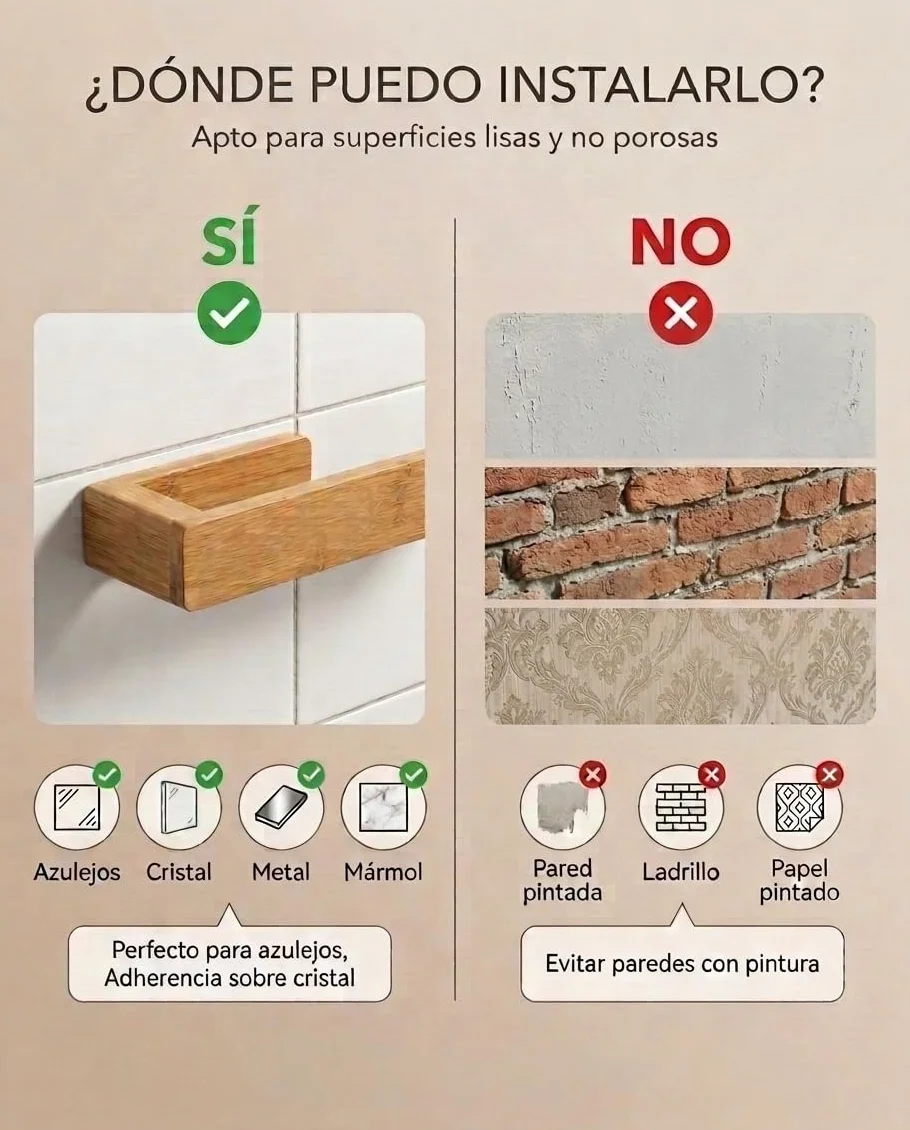 Toallero de Baño sin Taladro Bambú Natural Adhesivo Extra Fuerte 5kgs 23cm