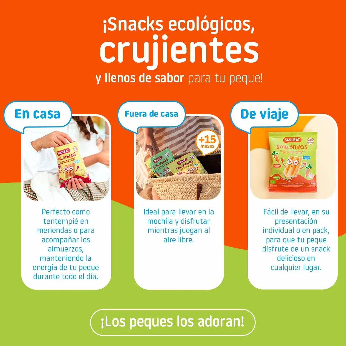 Smileat Smilondas Snack Ecológico Maíz Garbanzo Lenteja Zanahoría Horneadas Ingredientes Reales Bebés 15 Meses 1x25g
