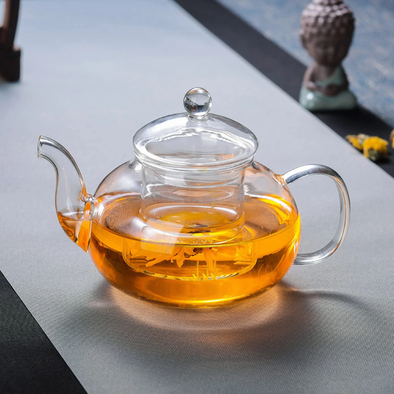Tetera de Cristal de Borosilicato 600 ml con Filtro para Té Suelto Resistente al Calor