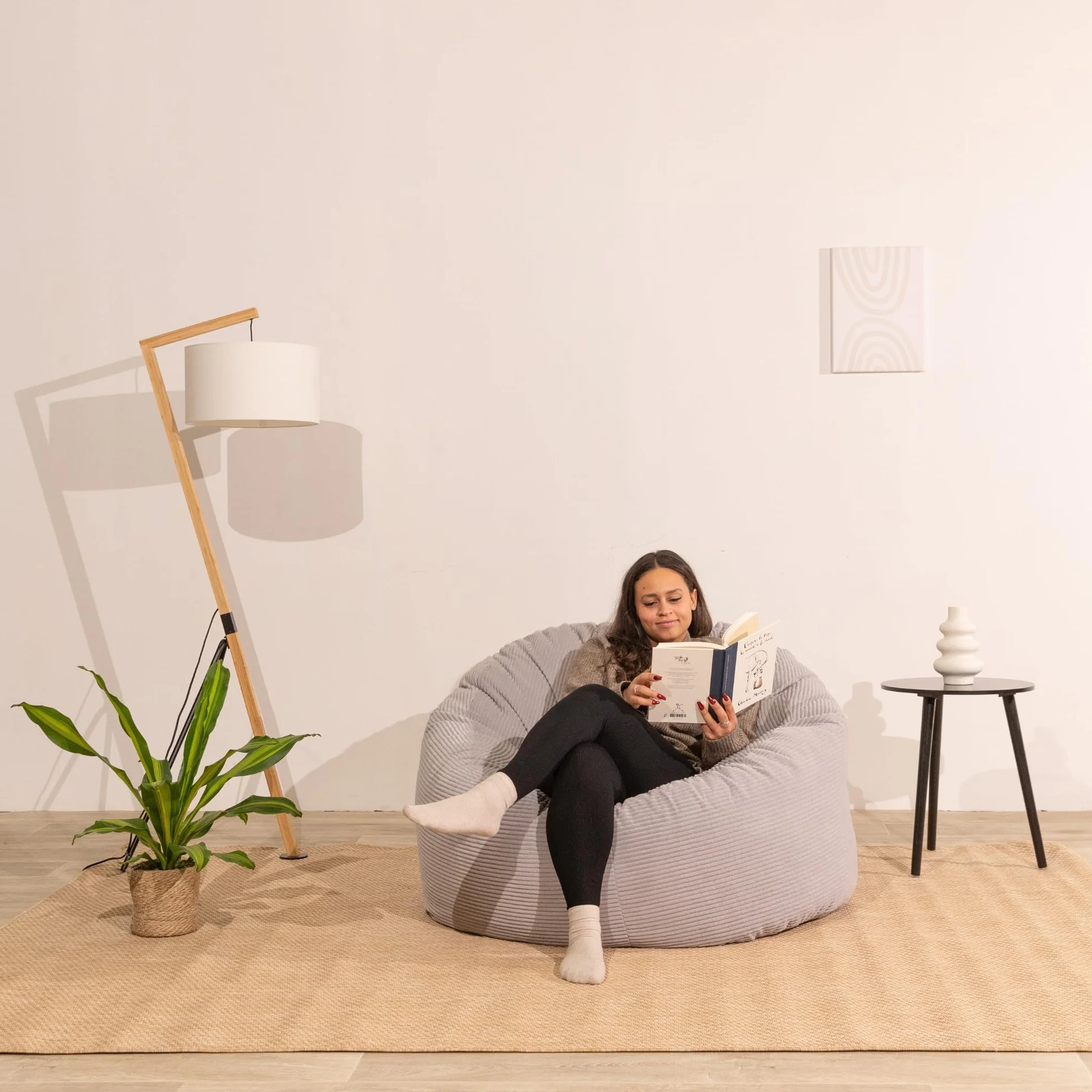 bananair - Puff Salón de Pana Ancho - Suave y Confortable - Puff Pera con Relleno de Espuma Incluido, Óptimo Apoyo para la Espalda - Bean Bag, Sofa Puff Gigante Muy Cómodo (100 cm, Gris Claro)