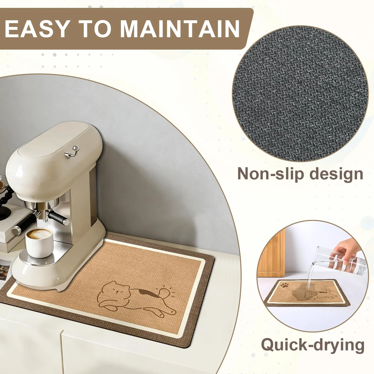 Alfombrilla Diatomita 40x50cm Tierra de Diatomeas Absorbente Antideslizante Base para Cafetera