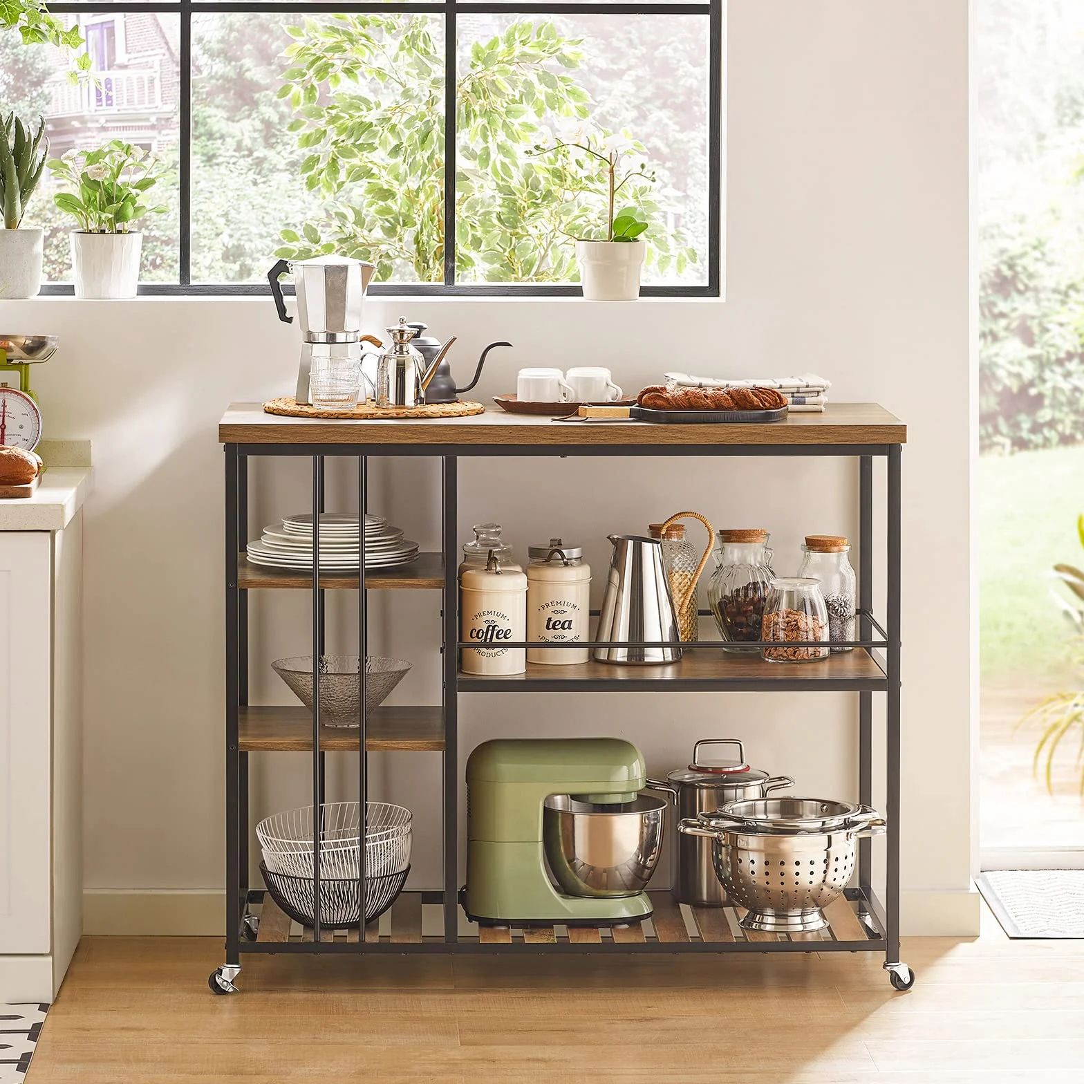 SoBuy Carrito de Servicio Camarera con Ruedas Multiusos con 5 Estantes 110 x 45 x 92 cm SVW18-II-F ES
