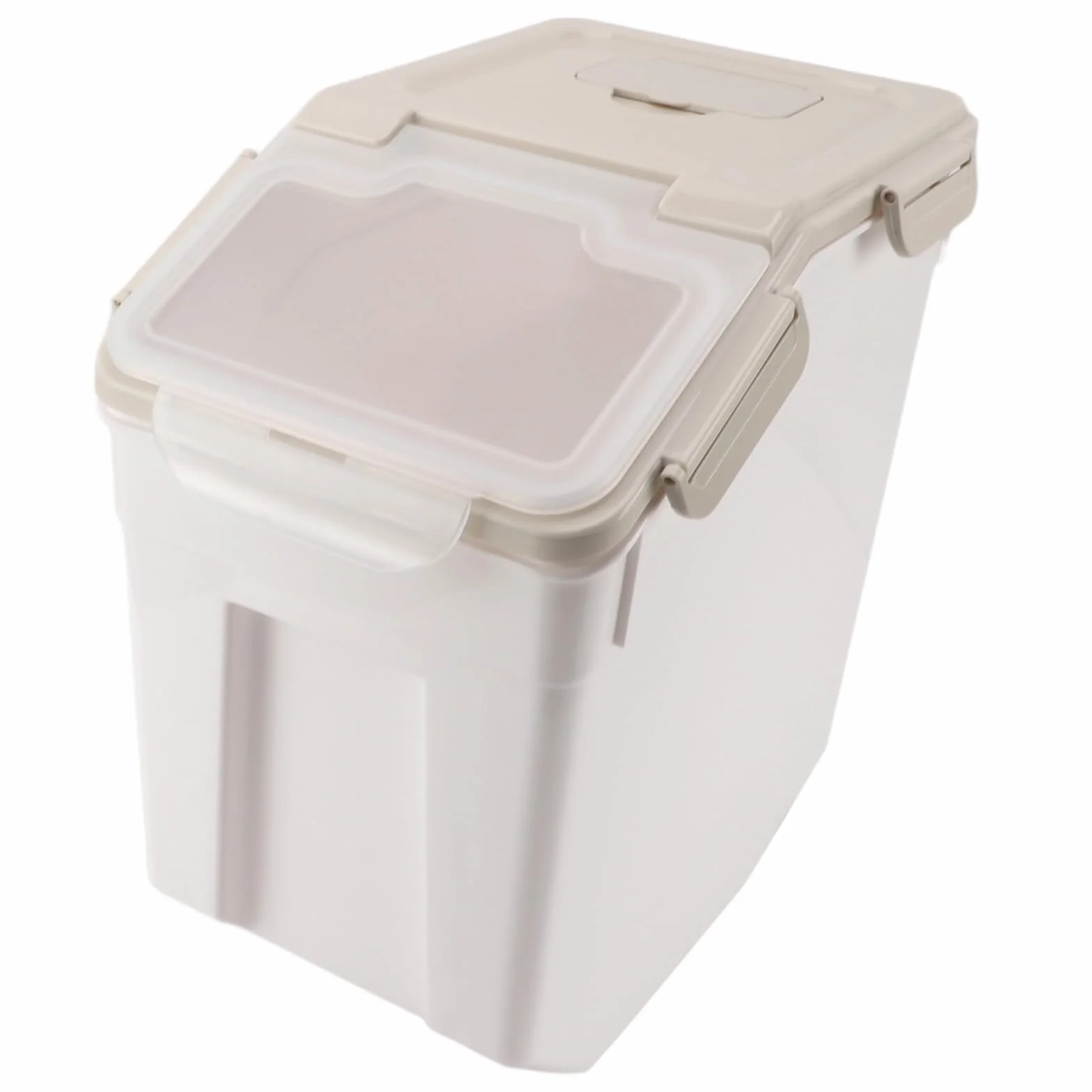 Contenedor de Almacenamiento de Arroz de PP Engrosado, Diseño Hermético Duradero, Tapa de Taza Medidora, Almacenamiento Multifuncional para Cocina, Color Beige (25 kg/55,1 libras)