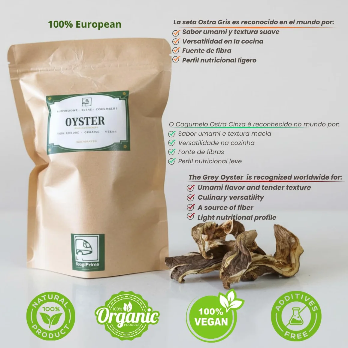 Setas deshidratadas Premium - Setas de Ostra (Pleurotus ostreatus) 100% natural gourmet