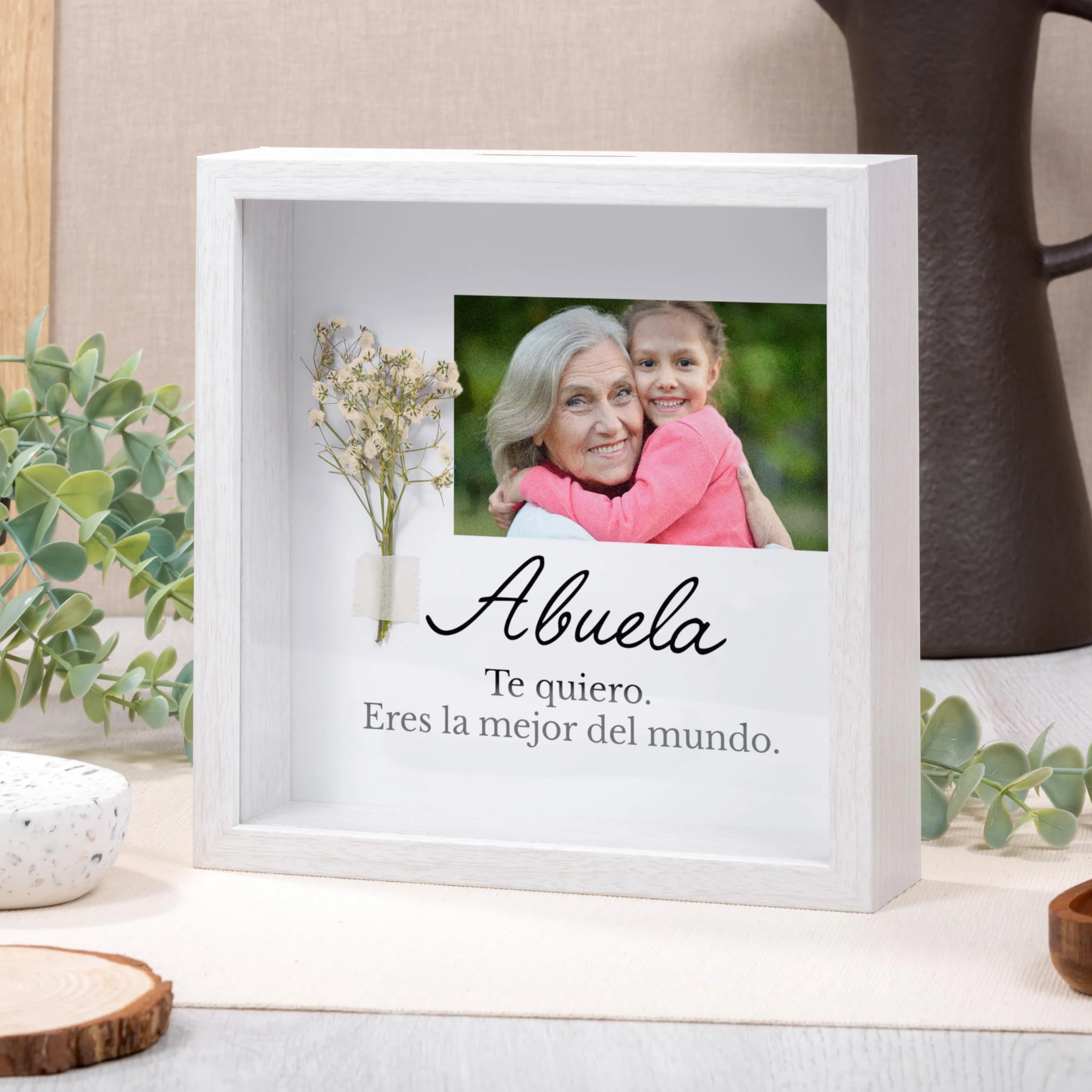 Marco Personalizado 21,5x21,5x4,5 cm con Ramo y Profundidad - Regalo Original con Foto y Texto
