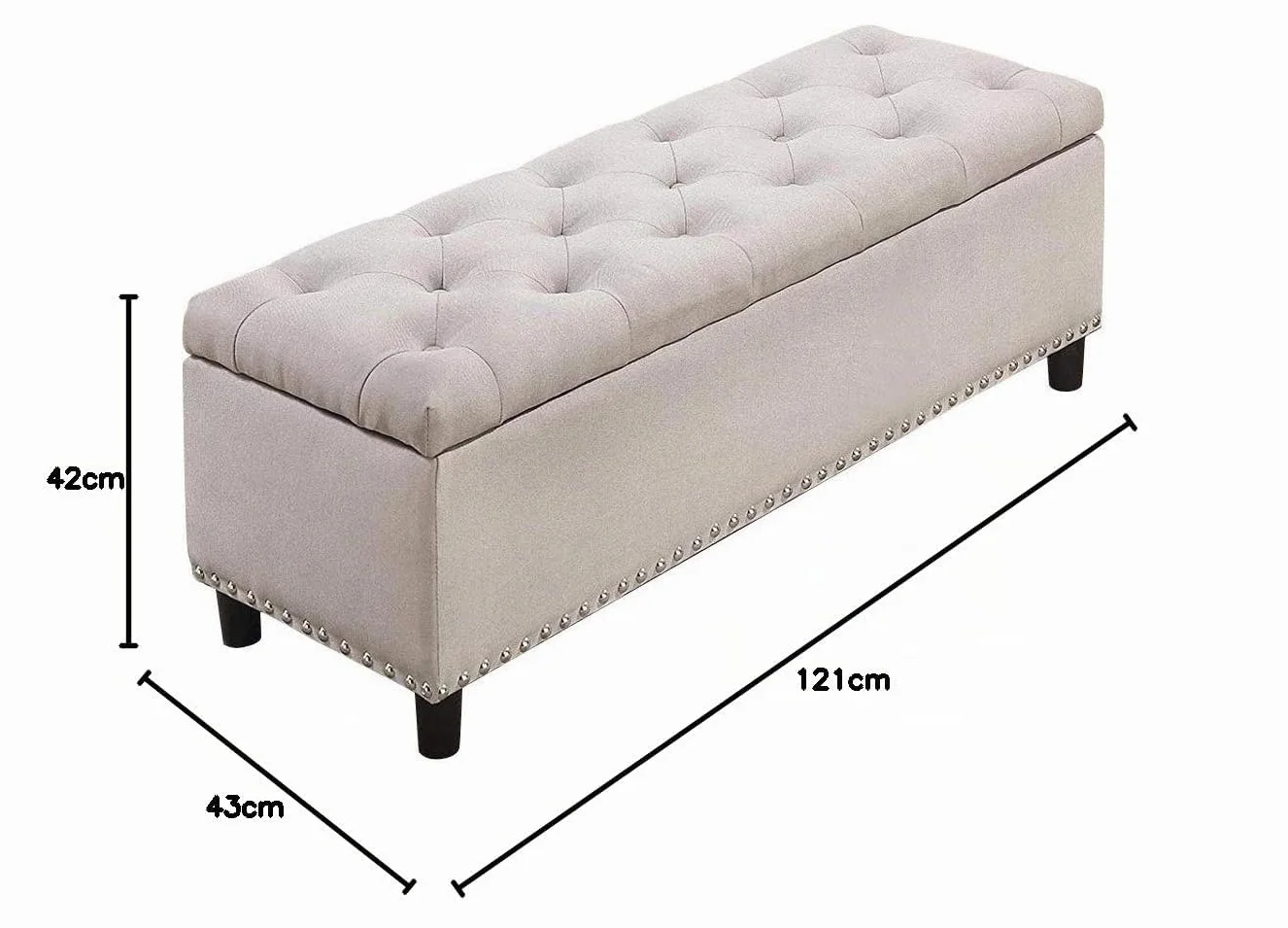 Bakaji - Baúl de almacenaje con reposapiés para Dormitorio, Banco con Estructura de Madera y Revestimiento de Tela, Asiento abatible Acolchado, Color Beige, Dimensiones: 121 x 42 x 43 cm.