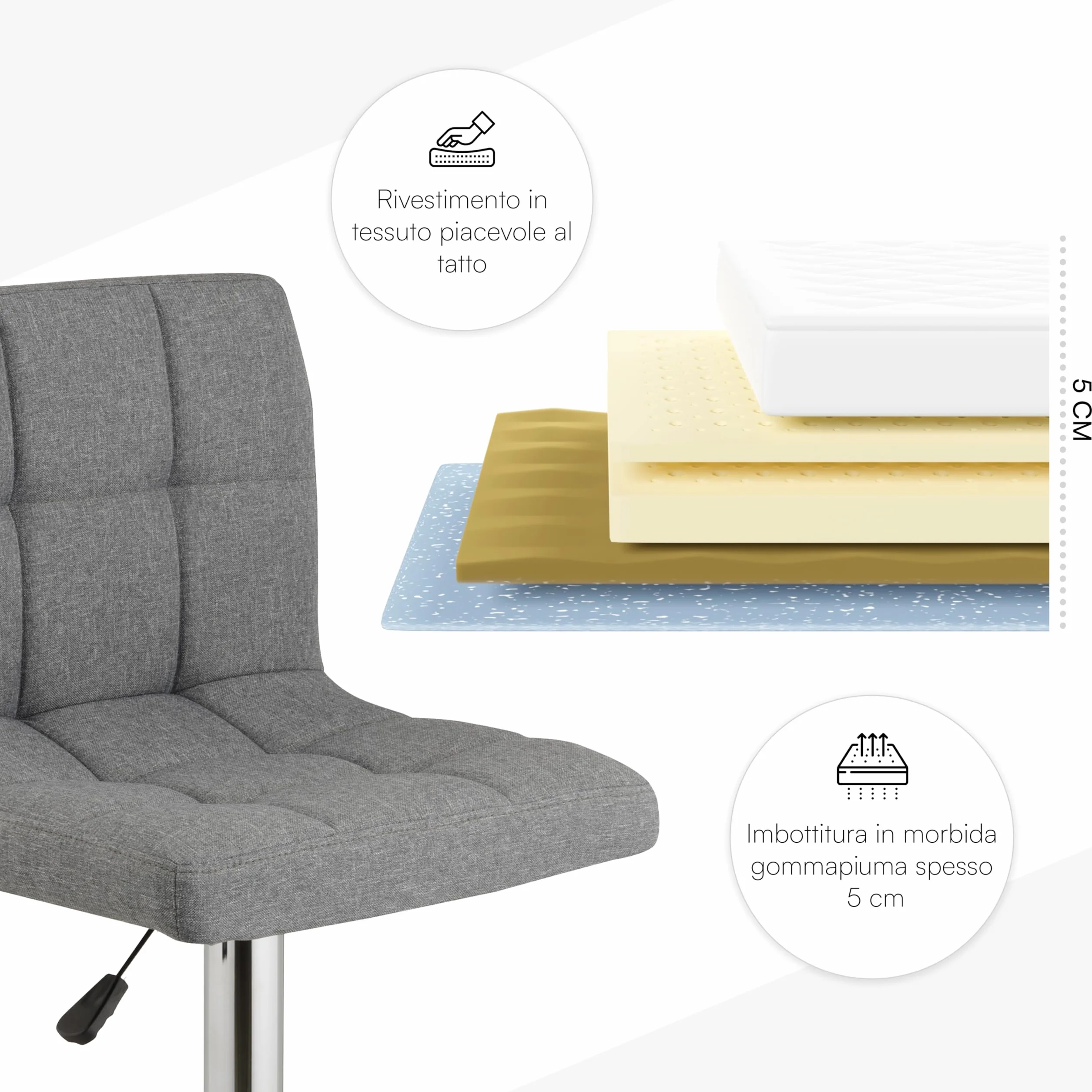 Baroni Home Taburetes de Bar Ajustables Giratorios 360° con Respaldo, Acero Cromado Gris