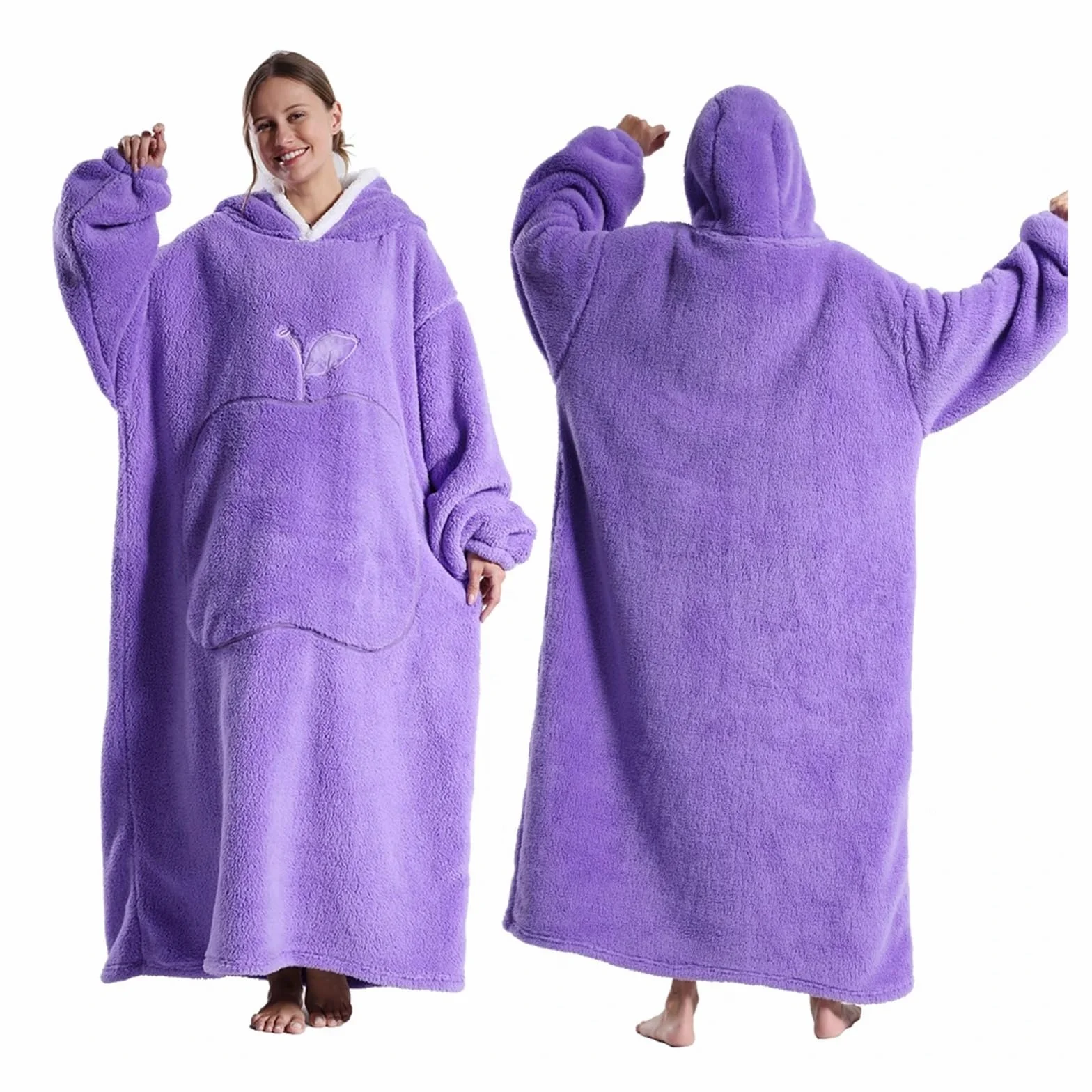 Batamanta Invierno con Capucha suéter Manta Mujer Manta Polar de Gran tamaño con Mangas Bolso Grande cálido Grueso TV Bata con Capucha Pareja(FH142)