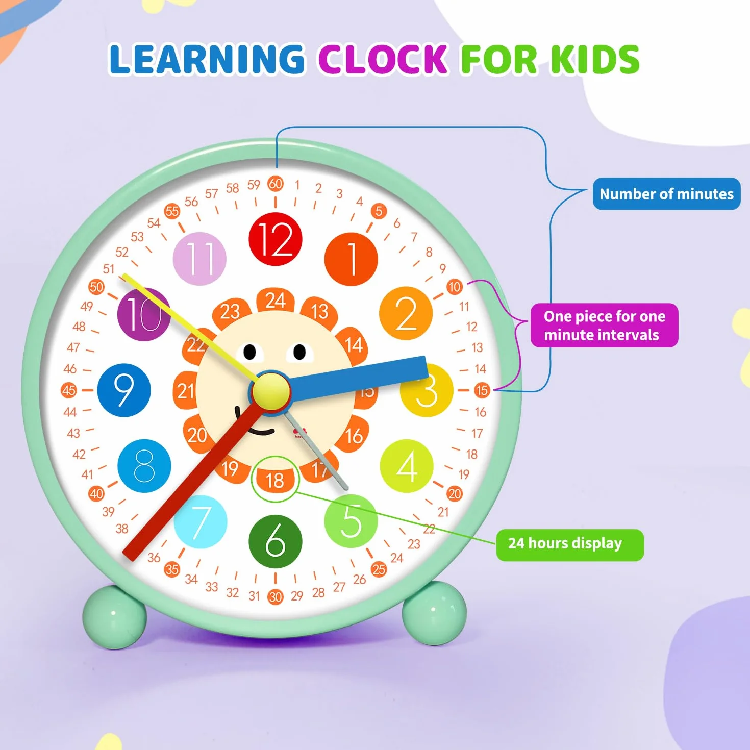 Reloj despertador analógico para niños con luz nocturna educativo