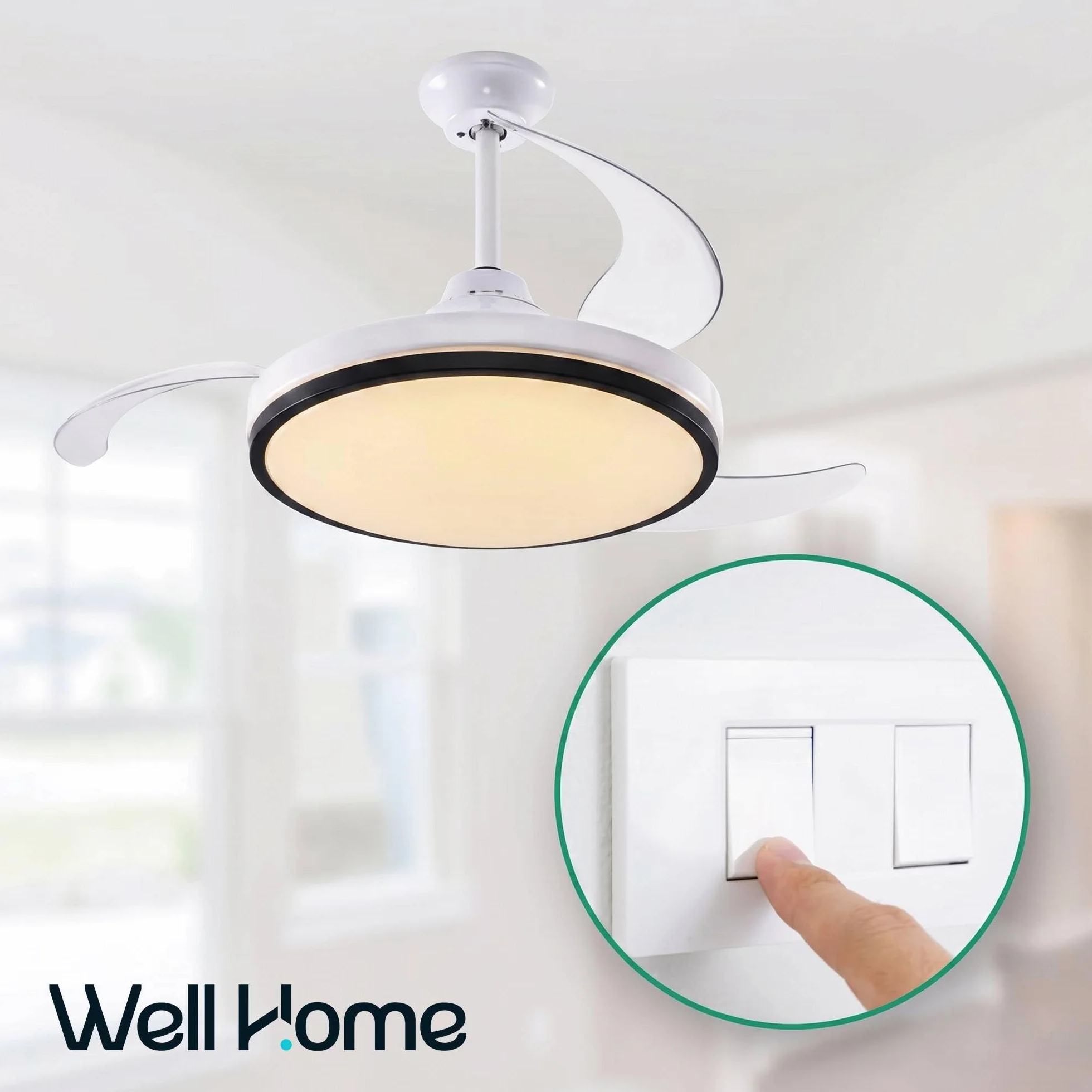 Well Home 2x Ventilador de Techo con Luz LED Ø53x30cm - Aspas retráctiles, Silencioso, 6 Velocidades, Mando a distancia y luz regulable 3 Tonos