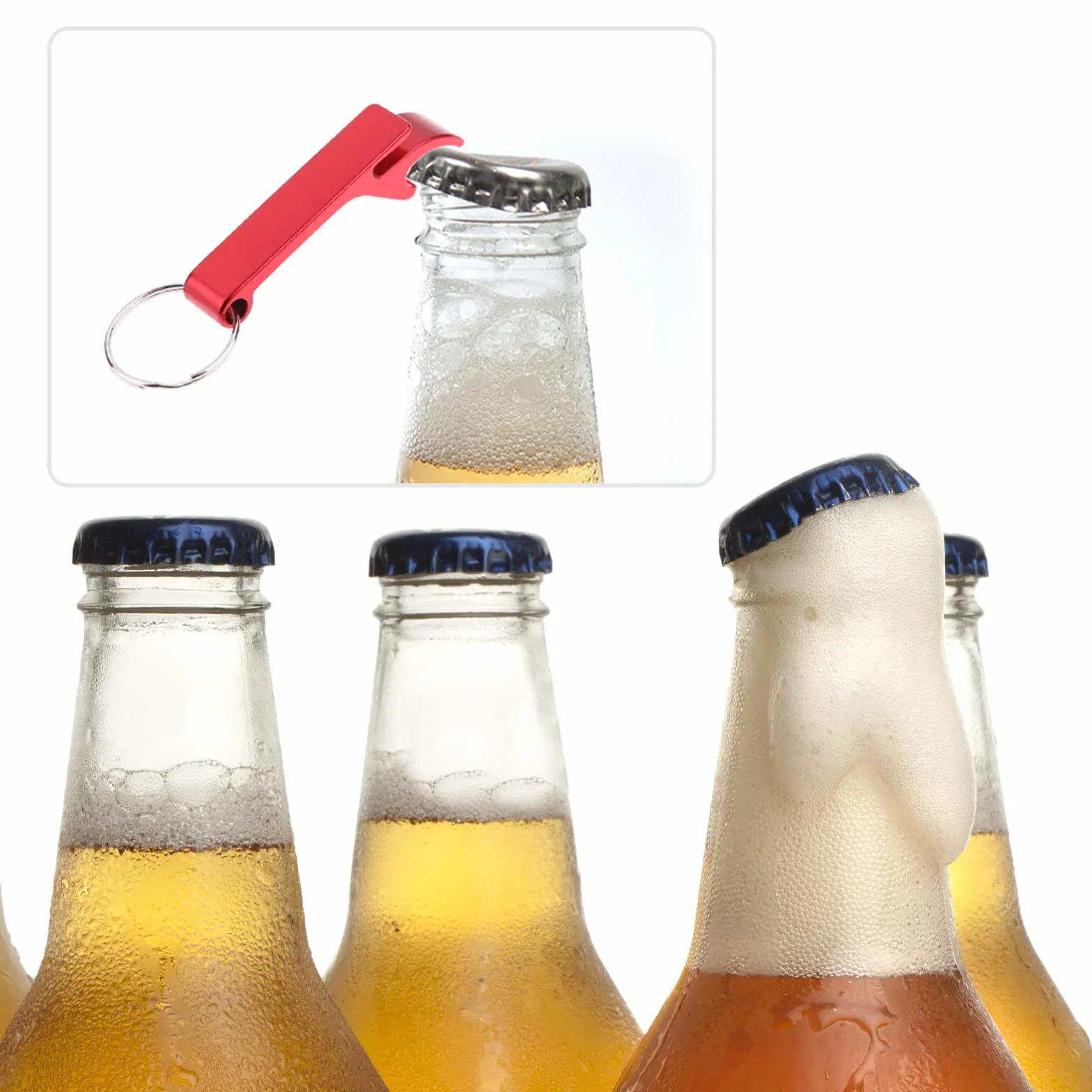 Pack de 35 llaveros abrebotellas de aluminio, abridor de cerveza con anilla, 7 colores