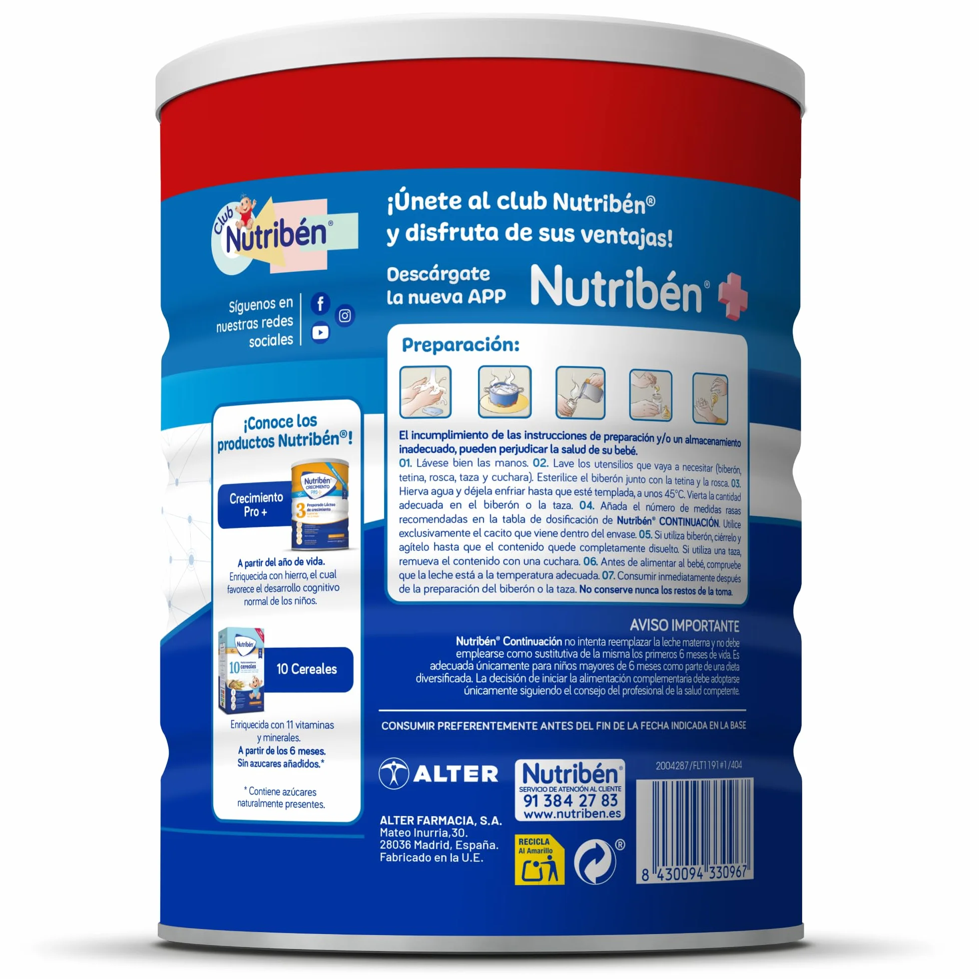 Nutribén Continuación Pro Alfa 2 Leche en Polvo Bebé Fórmula 6 Meses sin Aceite de Palma DHA OLM 3x1kg