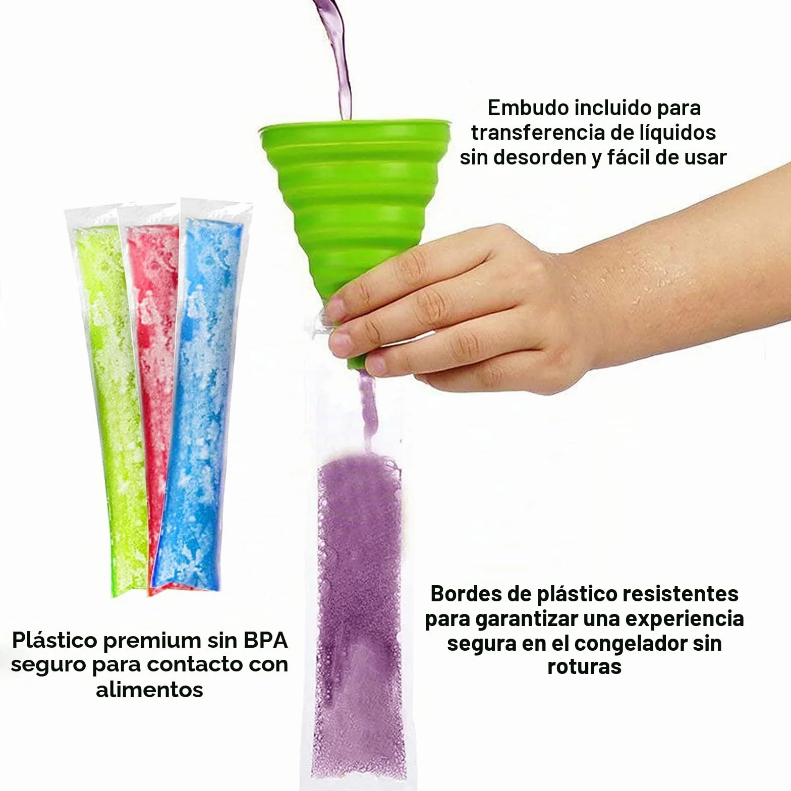 Bolsas para Paletas de Popsicle sin BPA con Embudo 5 x 22 cm