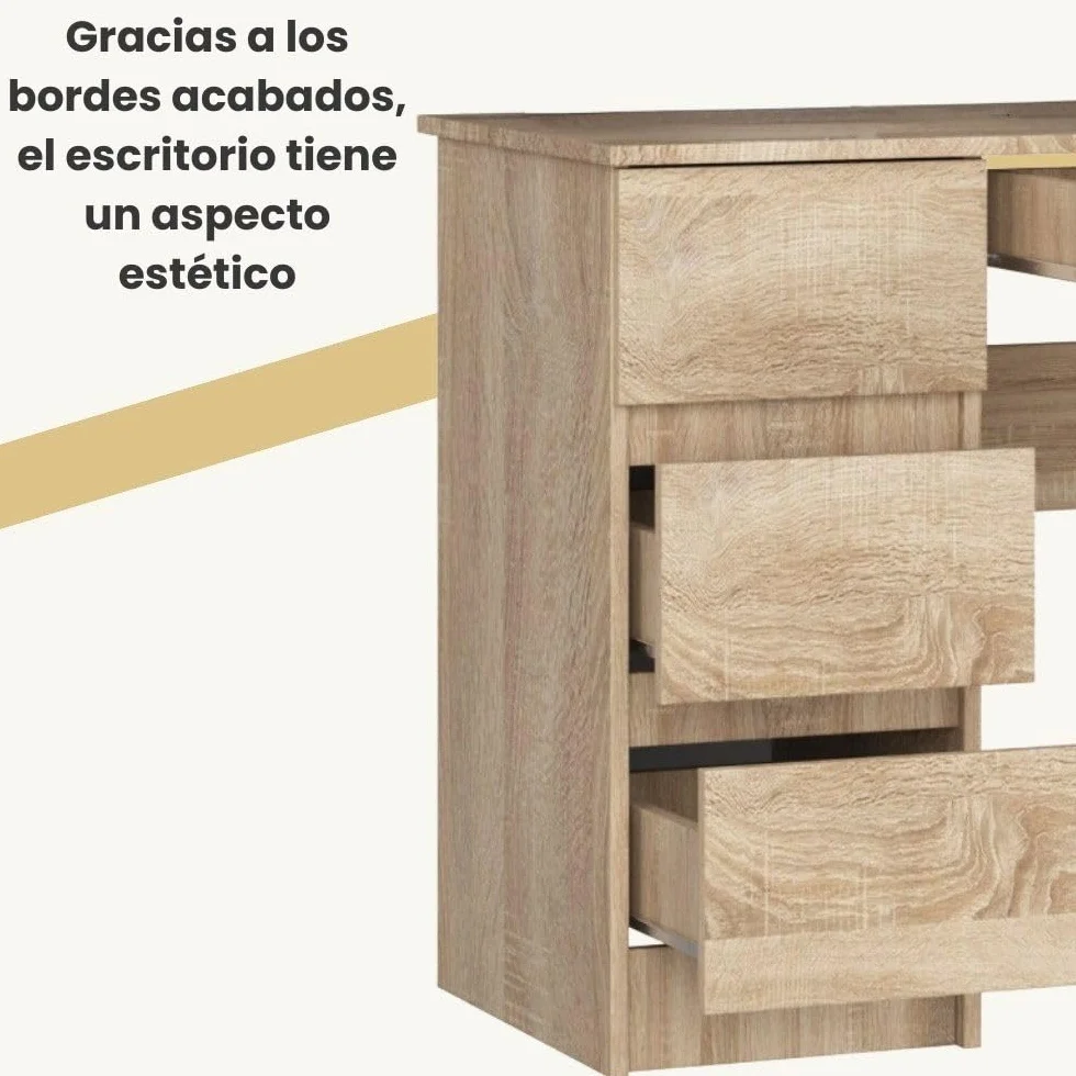 AKORD | Escritorio A-7 | 4 Cajones | Escritorio de Oficina | Escritorio para computadora PC portátil | En el Trabajo | Hogar | 50x90x77 cm | Roble Sonoma