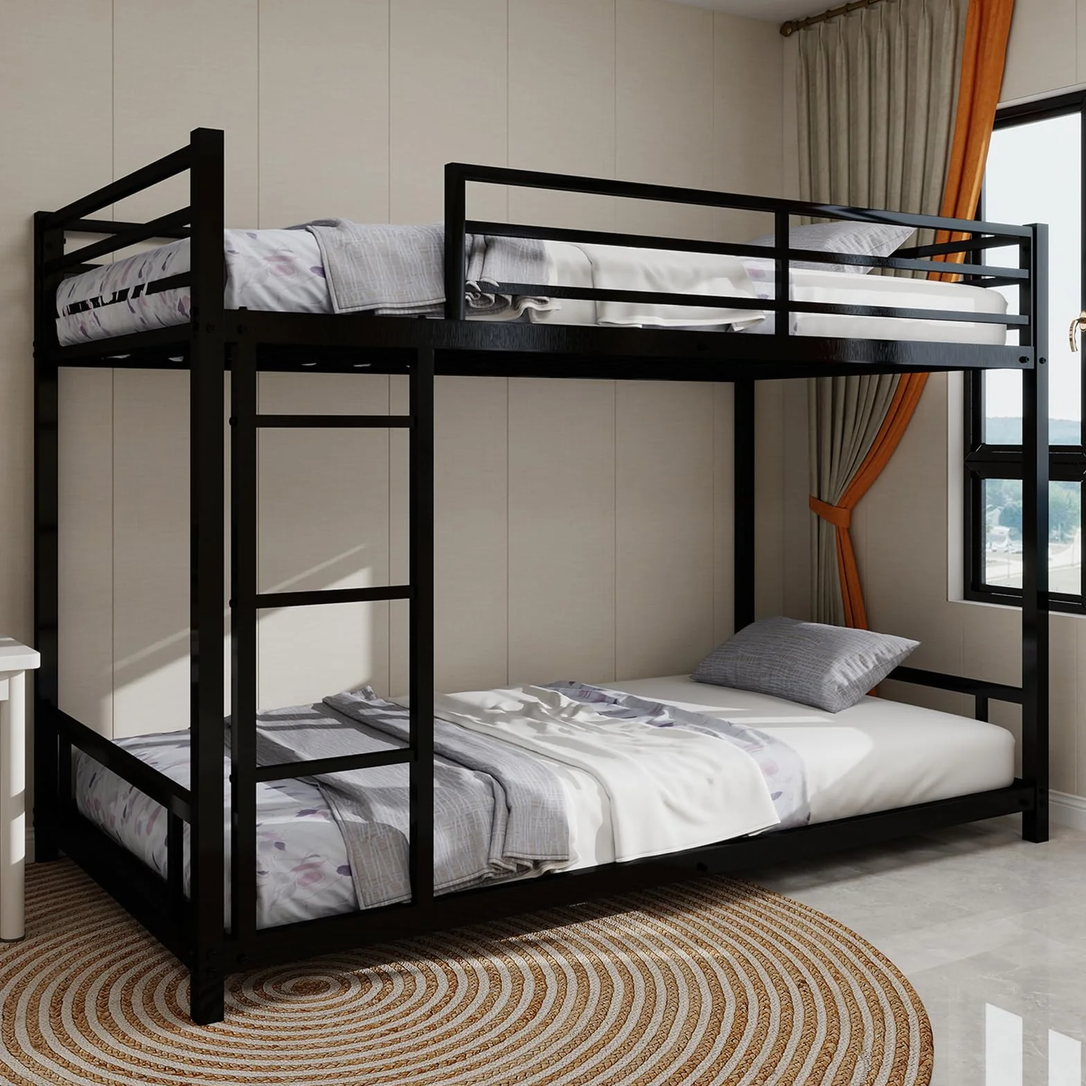 Lubvtti Litera para niños/adolescentes/adultos, cama para niños de 90 x 190 cm, de metal, con escalera y barandilla (C-negro)