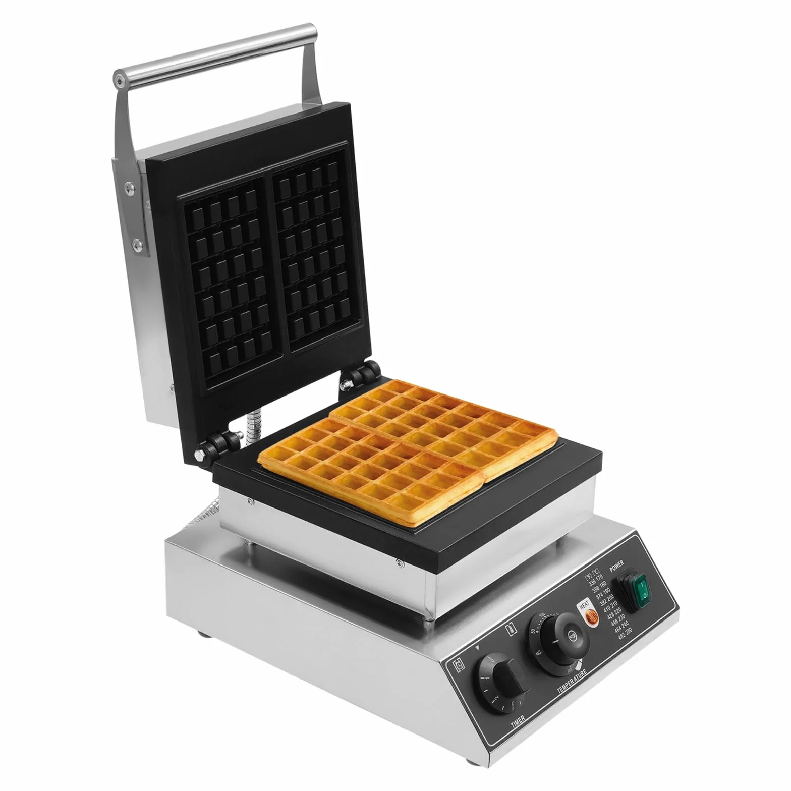 gofrera profesional de 2000 W, 2 gofres de gran formato | Máquina de gofres antiadherente con control de temperatura y duración ajustable para cocina y desayuno