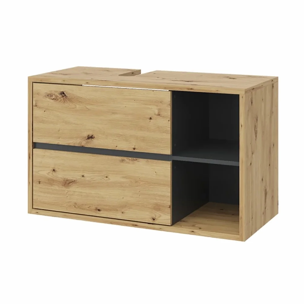 Vicco Mueble para Lavabo Viola, Roble Artesanal, 100 x 60 cm, con Recorte para sifón y estantes Abiertos para Montaje en Pared