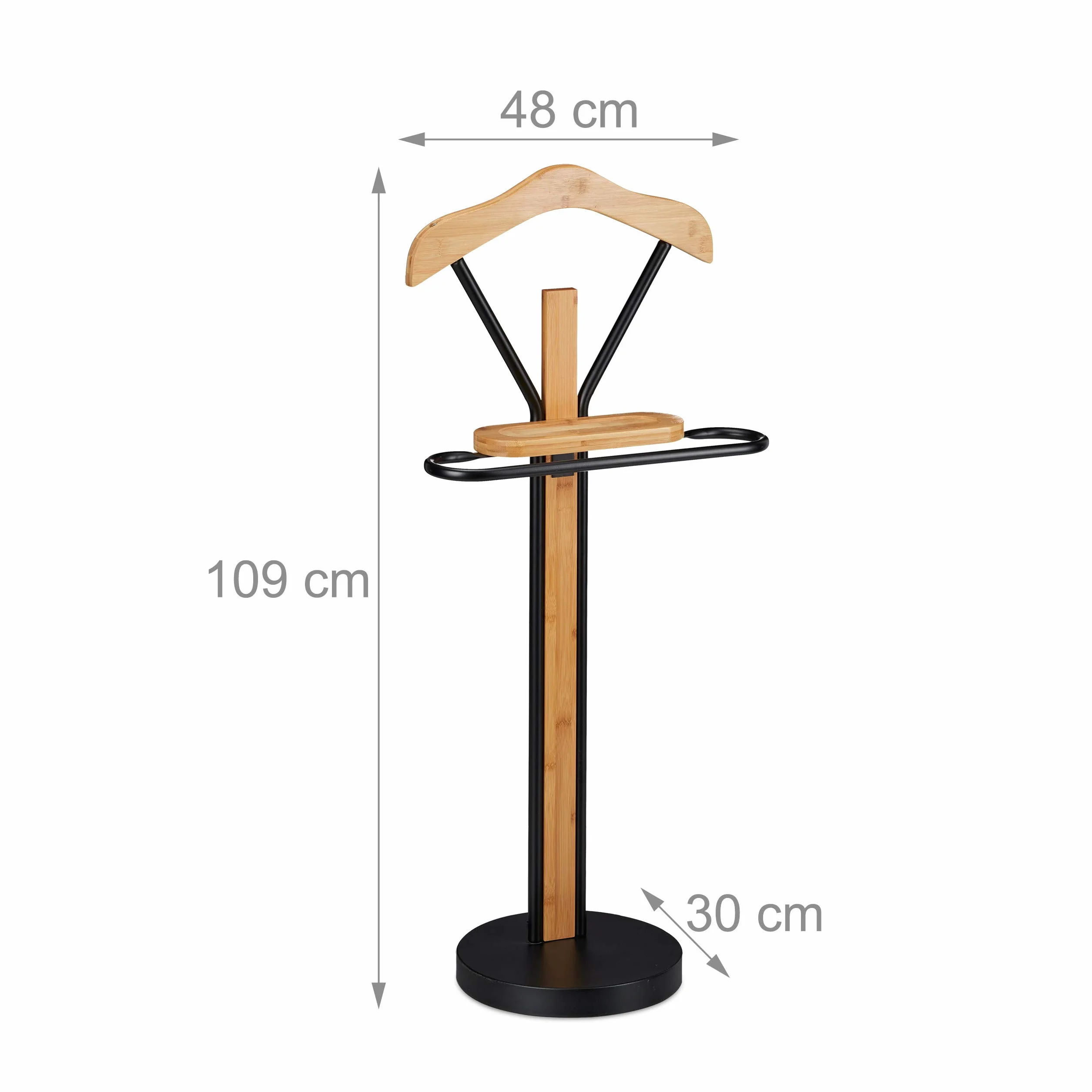 Relaxdays Valet con estante para trajes sin arrugas bambú y metal 109 x 48 x 30 cm negro natural
