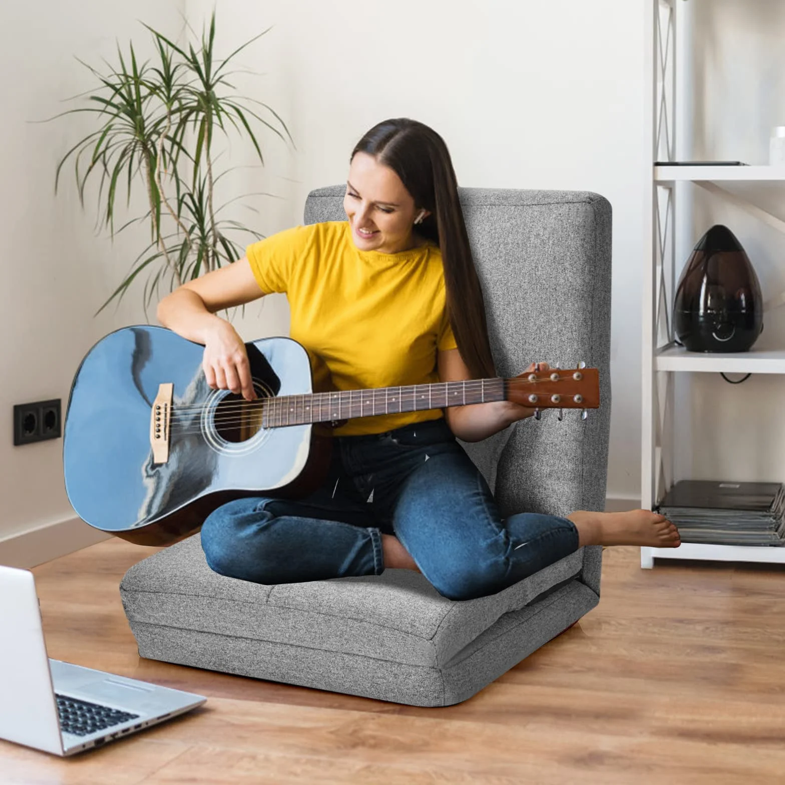 GOPLUS Sofá de Suelo Ajustable en 5 Posiciones, Silla Plegable, Sofá Convertible 1 Plaza, Silla Perezosa para Salón, Oficina, 176 x 61 x 18 cm, Carga 100 kg (Gris)
