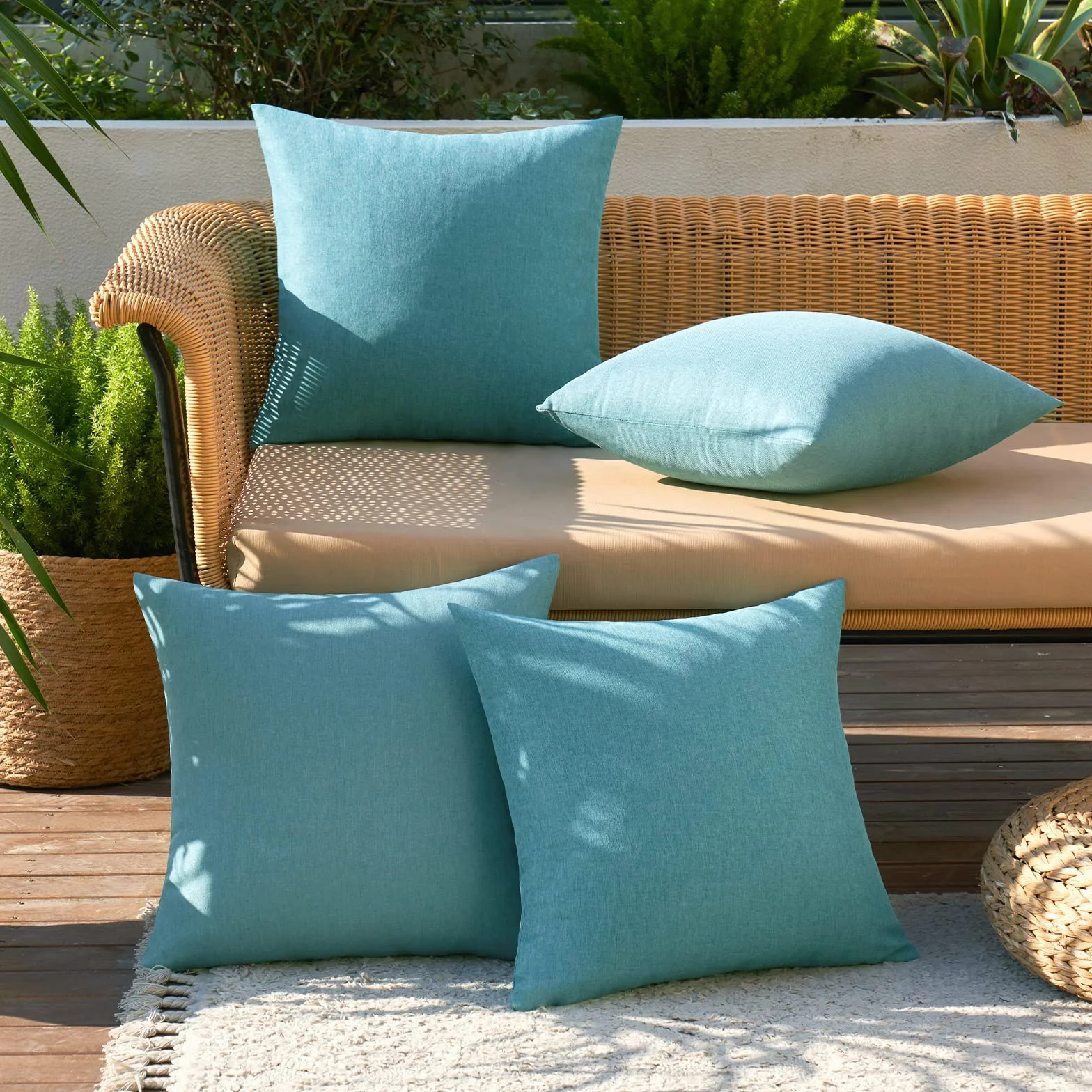 MIULEE Funda de Cojines Exterior Impermeable 45x45cm 4 Piezas Azul Claro