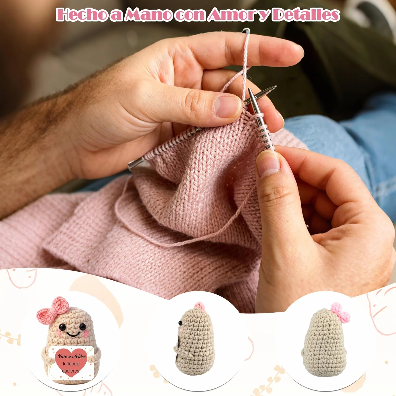 Muñeco de Patata con Energía Positiva – Amuleto de la Suerte Hecho a Mano con Tarjeta Motivadora | Regalo Original para Mujer: Madre, Amiga, Hermana, Novia o Compañera (Patata)