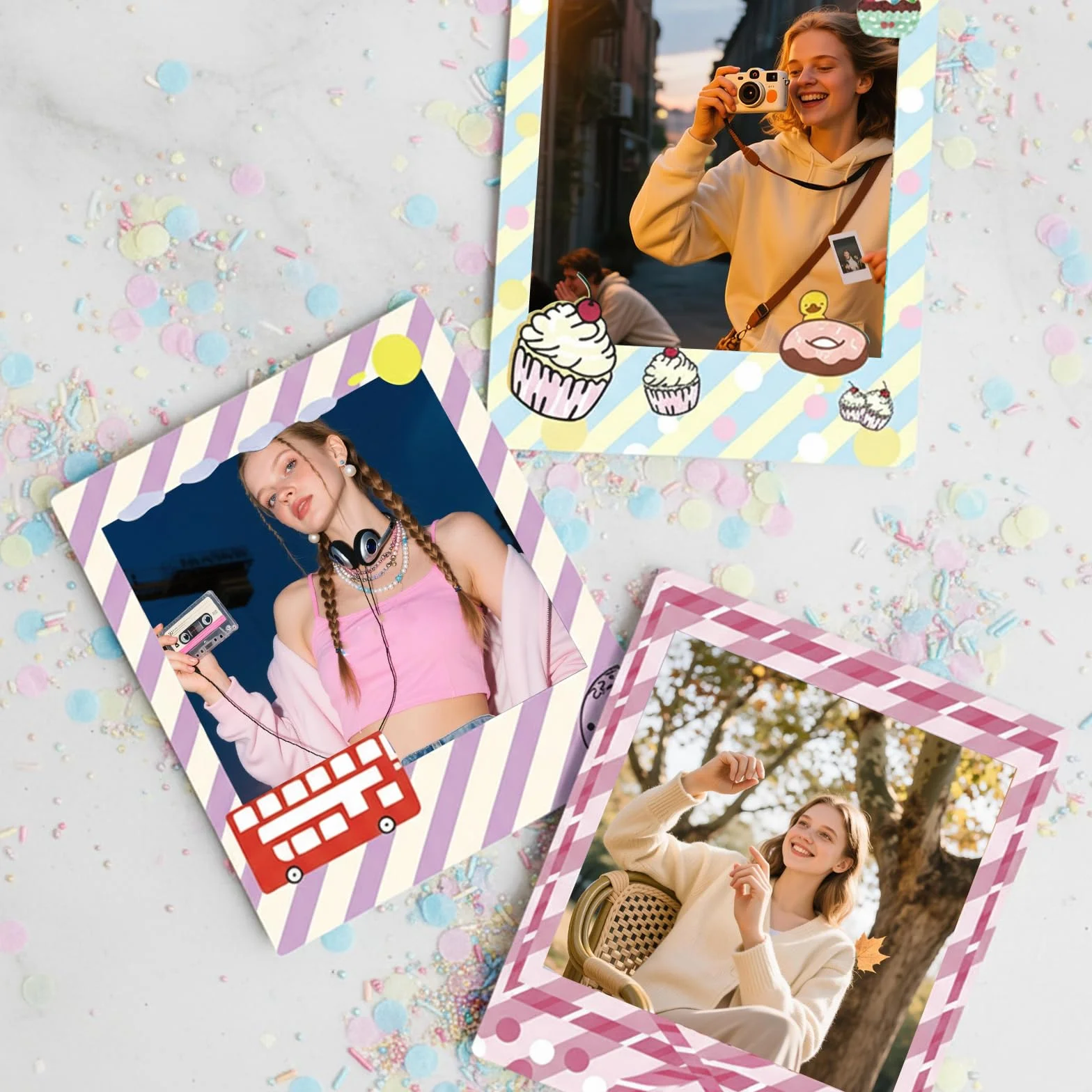 Rainbow Series - Calcomanías para bordes de fotos compatibles con película Fujifilm Instax Square SQ1 SQ6 SQ10 SQ20 SQ40, calcomanías decorativas para marco para accesorios de cámara, álbum de fotos