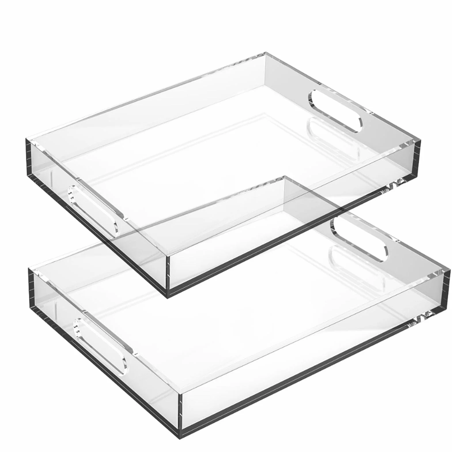 Bandejas de Acrílico Juego de 2 con asas, grande e impermeable | Bandeja de Servicio Antideslizante de Acrílico para Snacks, Cafetería, Comedor, Postres, Mesas de Centro y
