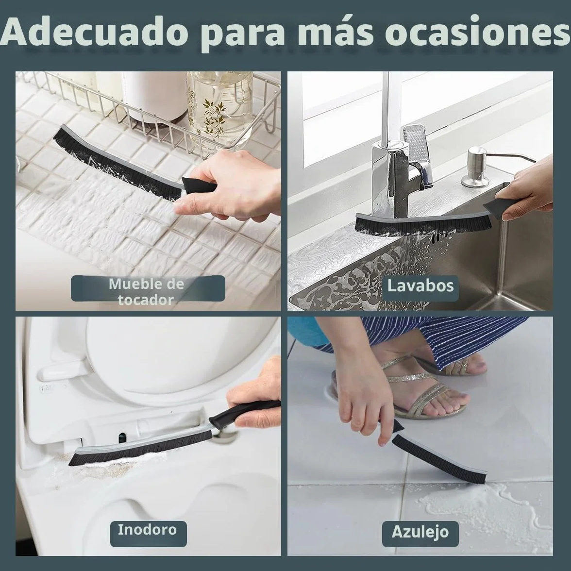 TQRR Escobillas de Baño Cepillo Limpieza Hogar Multifuncional Cerdas Duras Inodoro Bañera Ranura Ventana 2 Negro
