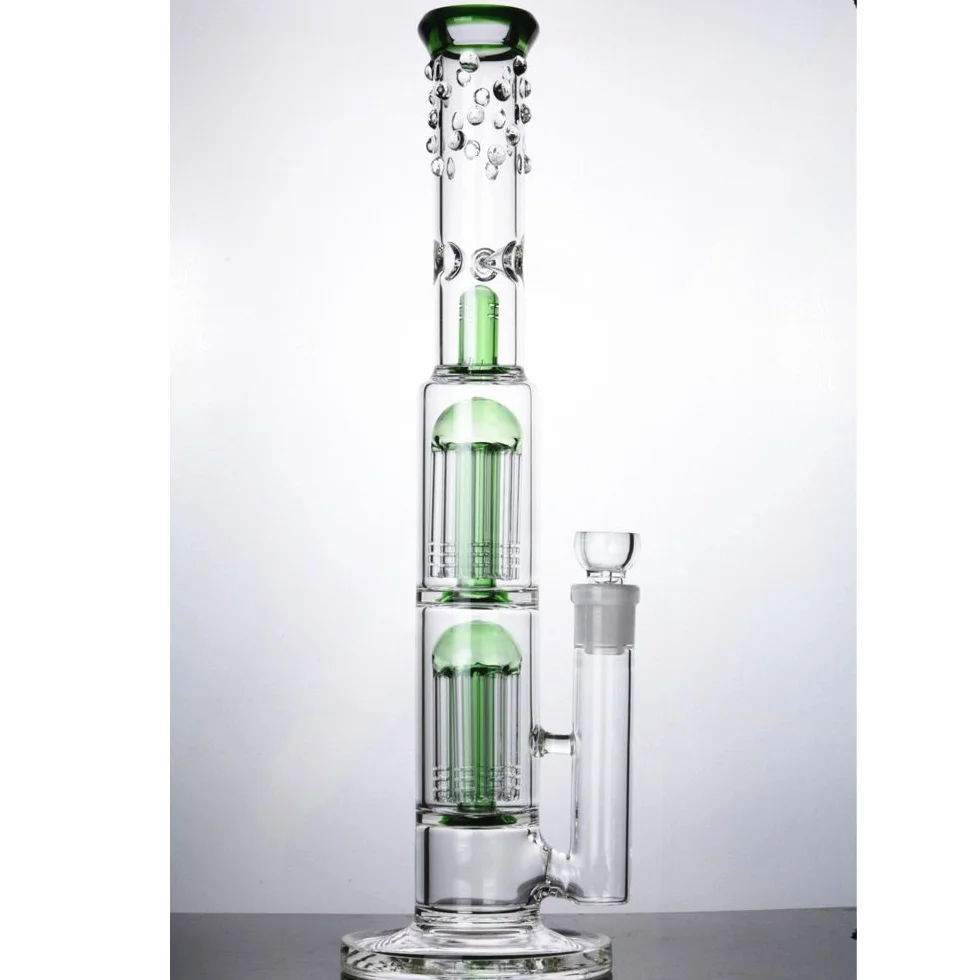 RORA Glass Bong Double Tree Cupula Cafetera Pipa De Agua 18mm Bowl Waterpipe 16" Alto Verde